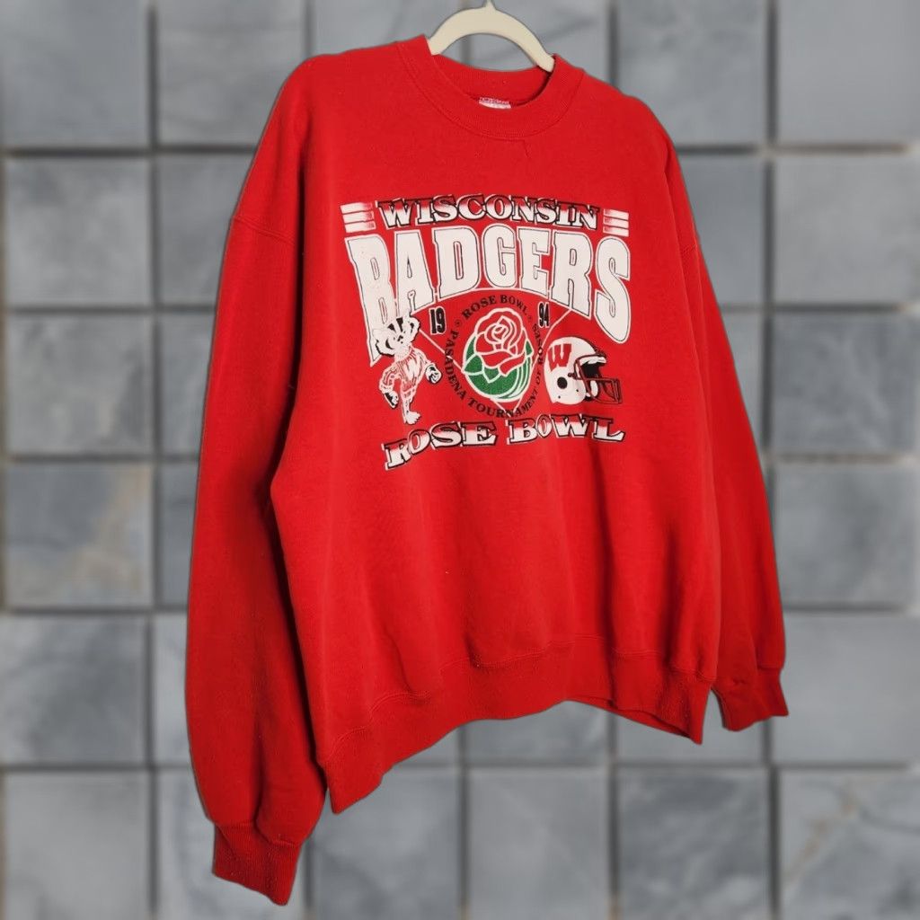 Hanes VINTAGE Wisconsin Badgers UW Madison Crewneck Sweatshirt Rose Bowl 2XL Size US XXL / EU 58 / 5 - 1 Thumbnail