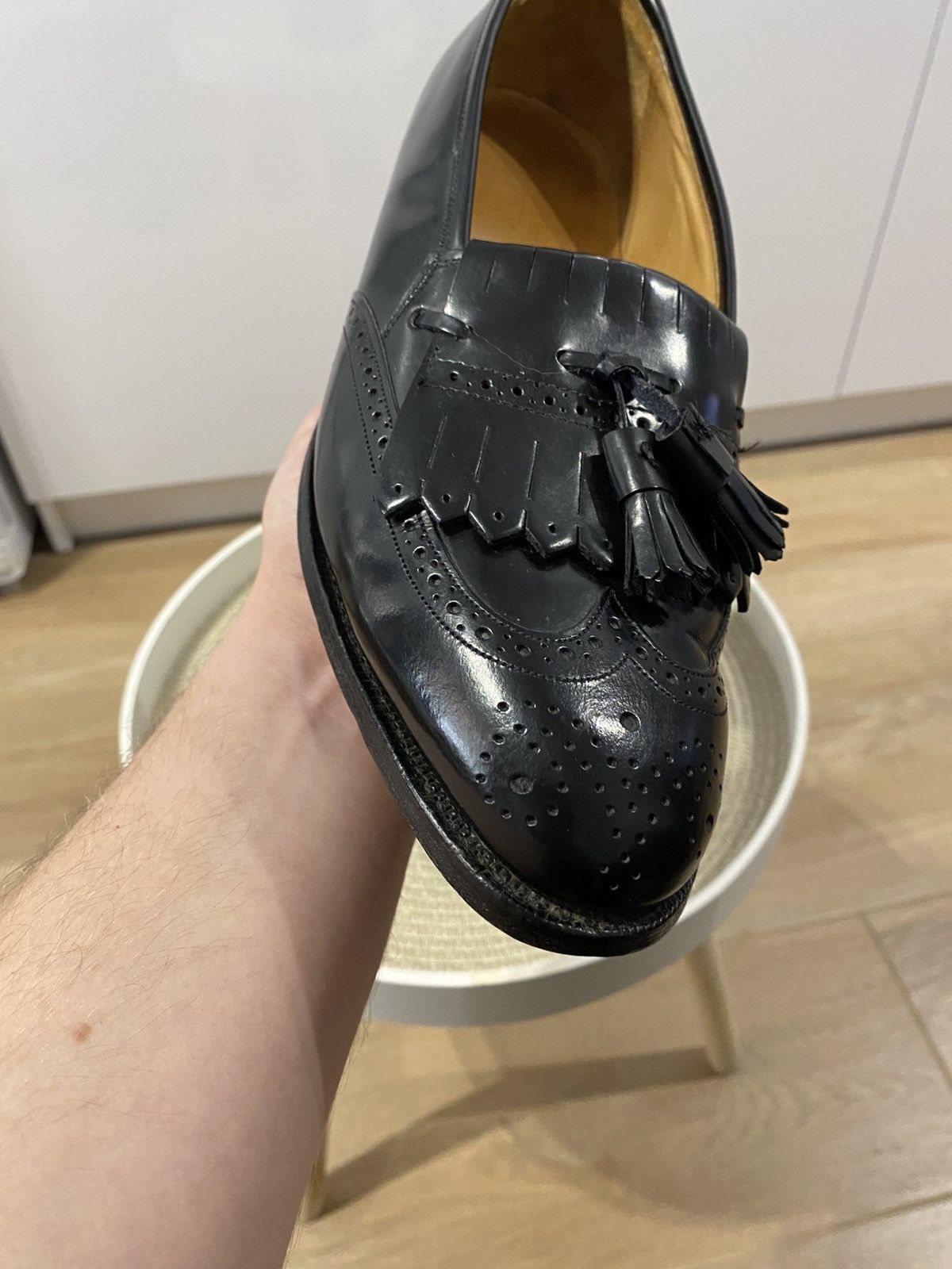 Johnston & Murphy Johnston & Murphy Optima Kiltie Tassel Wingtip Black Loafers Size US 9.5 / EU 42-43 - 6 Thumbnail