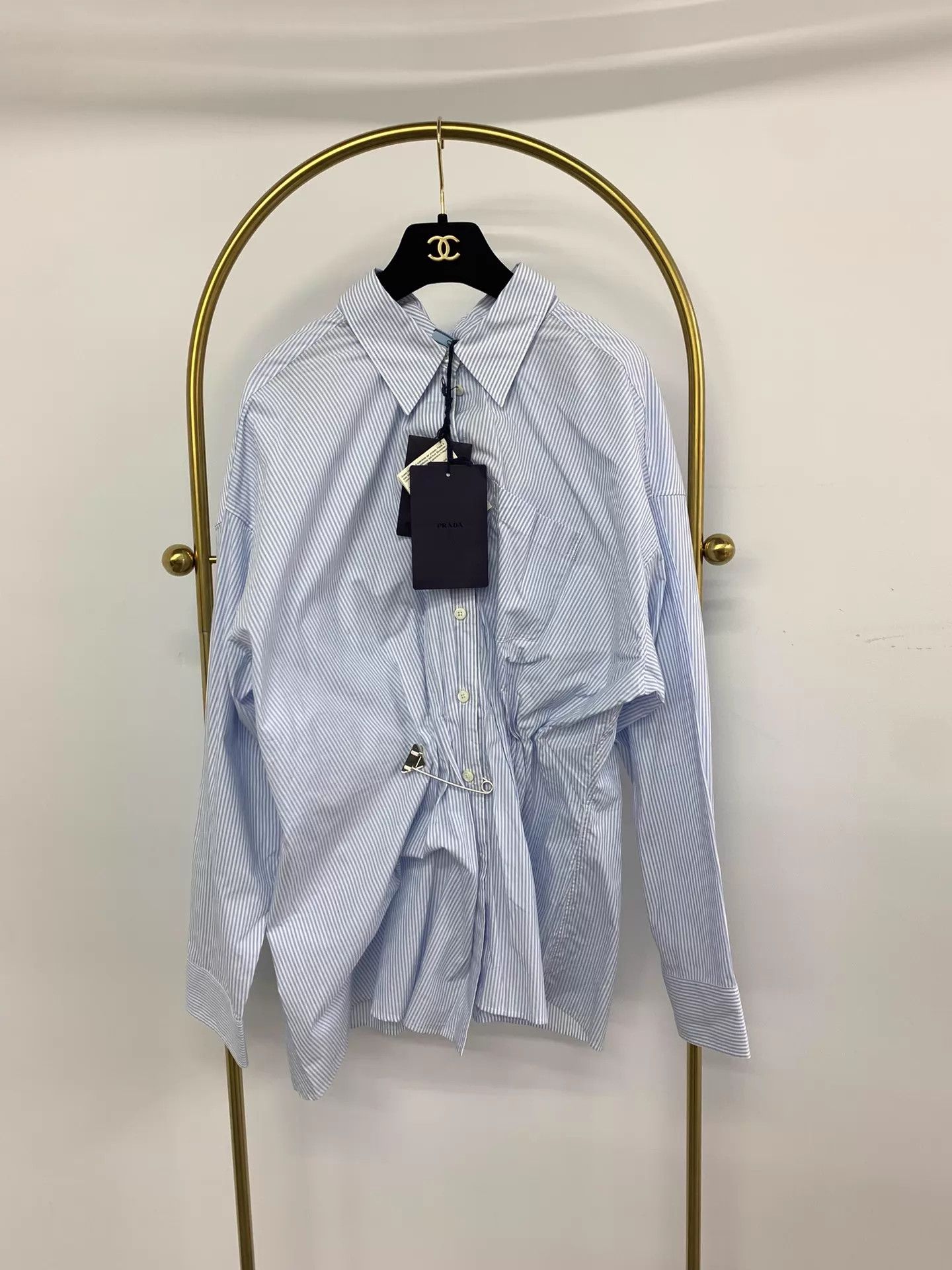 Prada Prada blue white stripe pin shirt 38 new w/ tags Size XS / US 0-2 / IT 36-38 - 1 Thumbnail