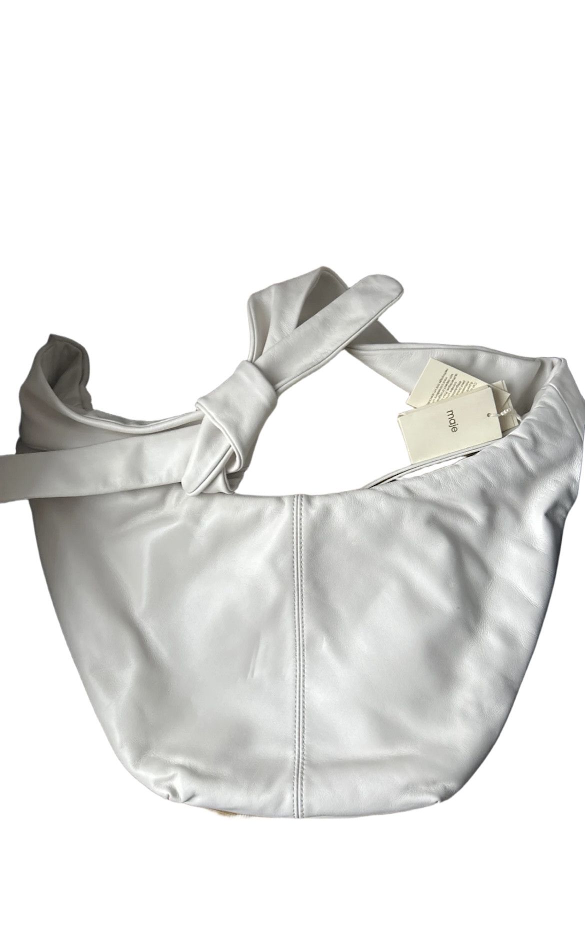 Maje NWT Maje Bow Bag Soft Leather Tie Ivory Ecru Silver Studs Size ONE SIZE - 6 Thumbnail