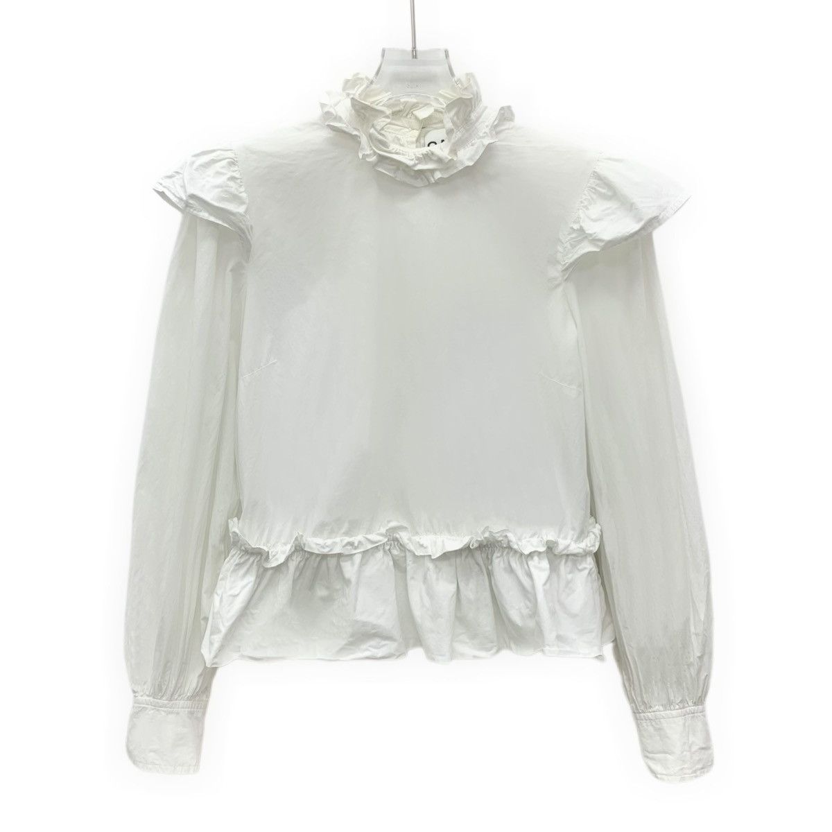 Ganni Ganni White Lace Trim Cotton Long Sleeve Shirt K26WX Size XS / US 0-2 / IT 36-38 - 1 Thumbnail