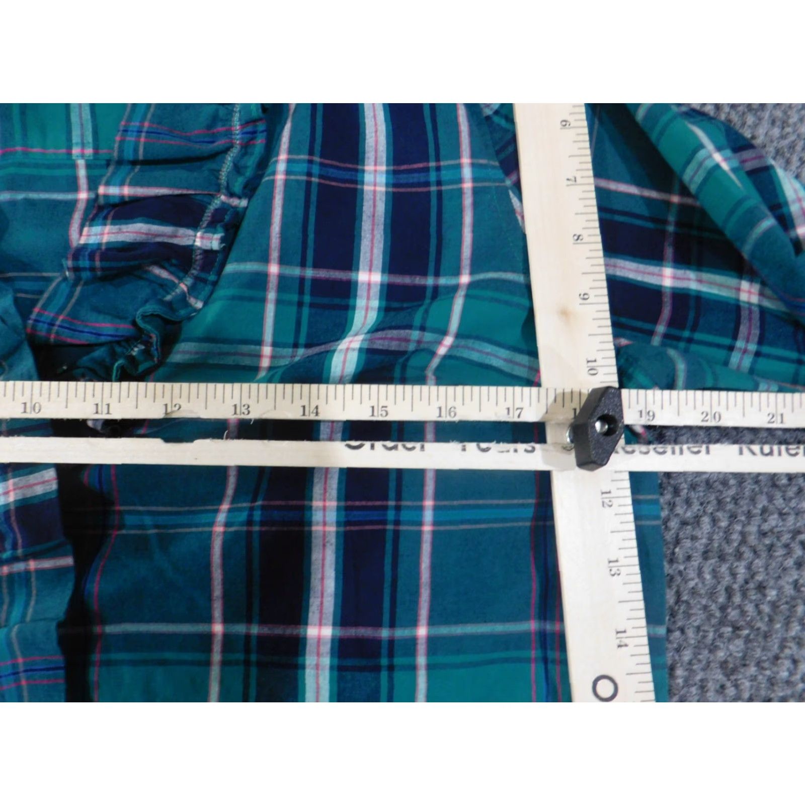 Vintage Crown & Ivy Button-Up Shirt Womens Medium Green Plaid Cotton Stretch V-Neck Long Sleeve Size M / US 6-8 / IT 42-44 - 5 Thumbnail