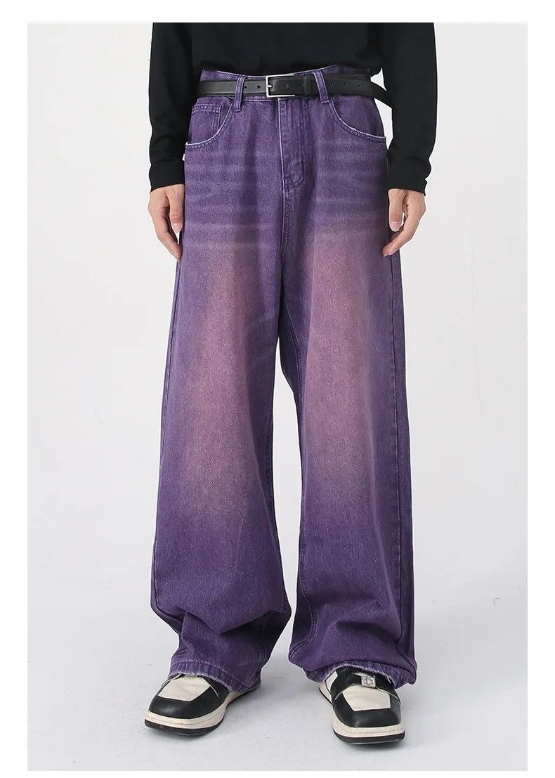 image of Vintage Y2K Washed Distressed Baggy Jeans in Purple, Men's (Size 31)