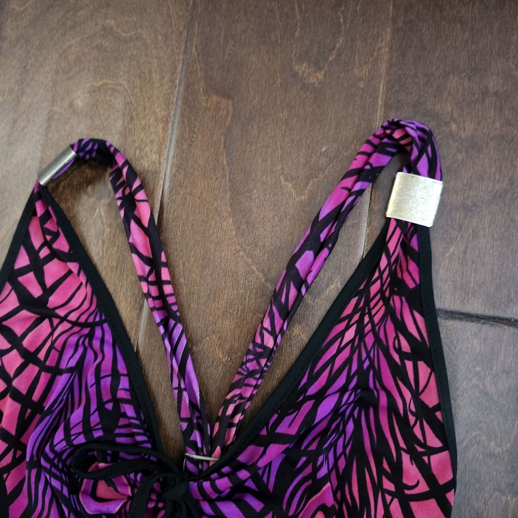 Vintage Ace Fashion Womens M Pink Black Peacock Print Halter Maxi Dress Size M / US 6-8 / IT 42-44 - 4 Thumbnail