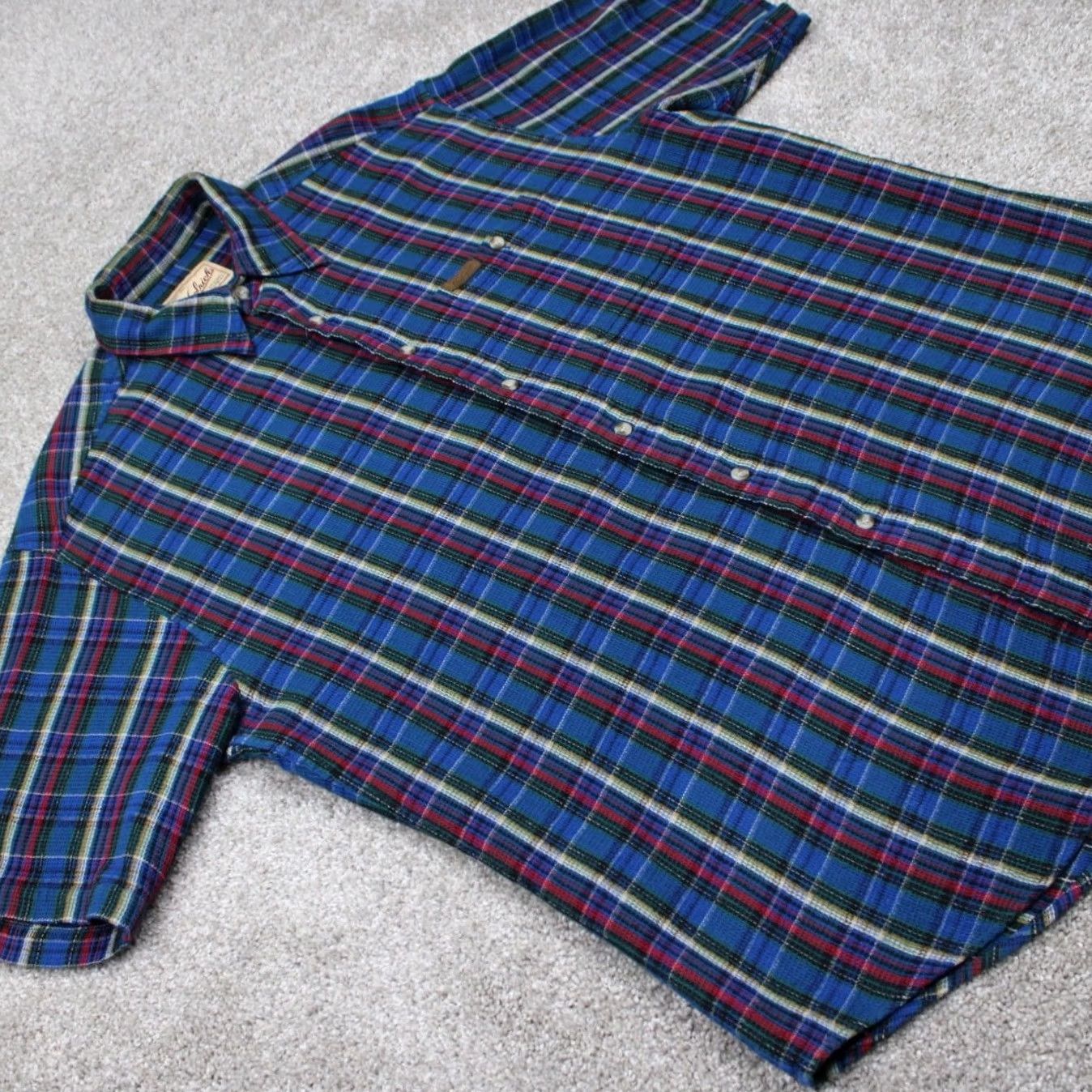 Vintage Woolrich Shirt Mens Large Atlantic Blue/Red/Green 100% Cotton S/S Button Up Size US L / EU 52-54 / 3 - 7 Thumbnail