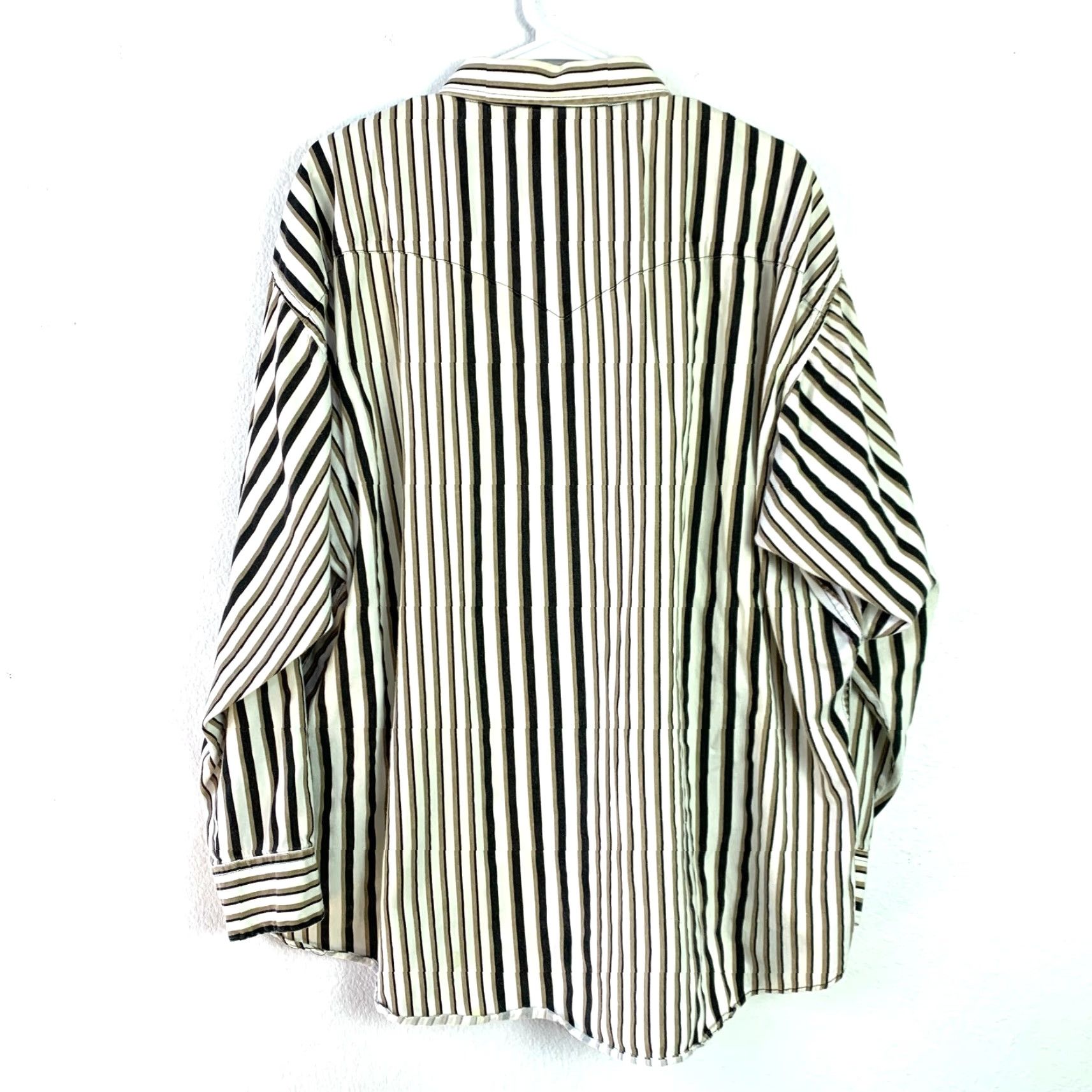 Vintage VINTAGE El Paso Shirt Works Striped Rodeo Western Pearl Snap Shirt 3X Long 1980s Ivory Cotton Big & Tall Mens/Unisex Size US XXL / EU 58 / 5 - 5 Thumbnail