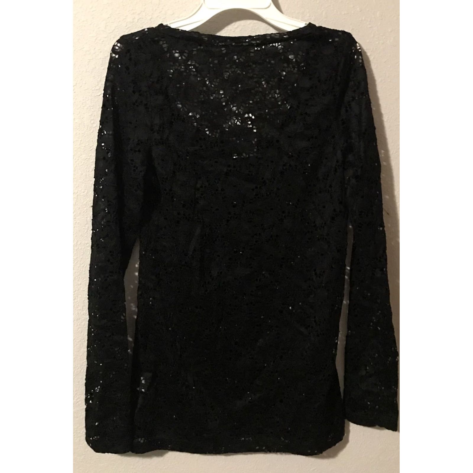 Vintage Vanity Shirt Womens S Black Round Neck Long Sleeve Sheer Lace Top B1019 NWT Size S / US 4 / IT 40 - 2 Thumbnail