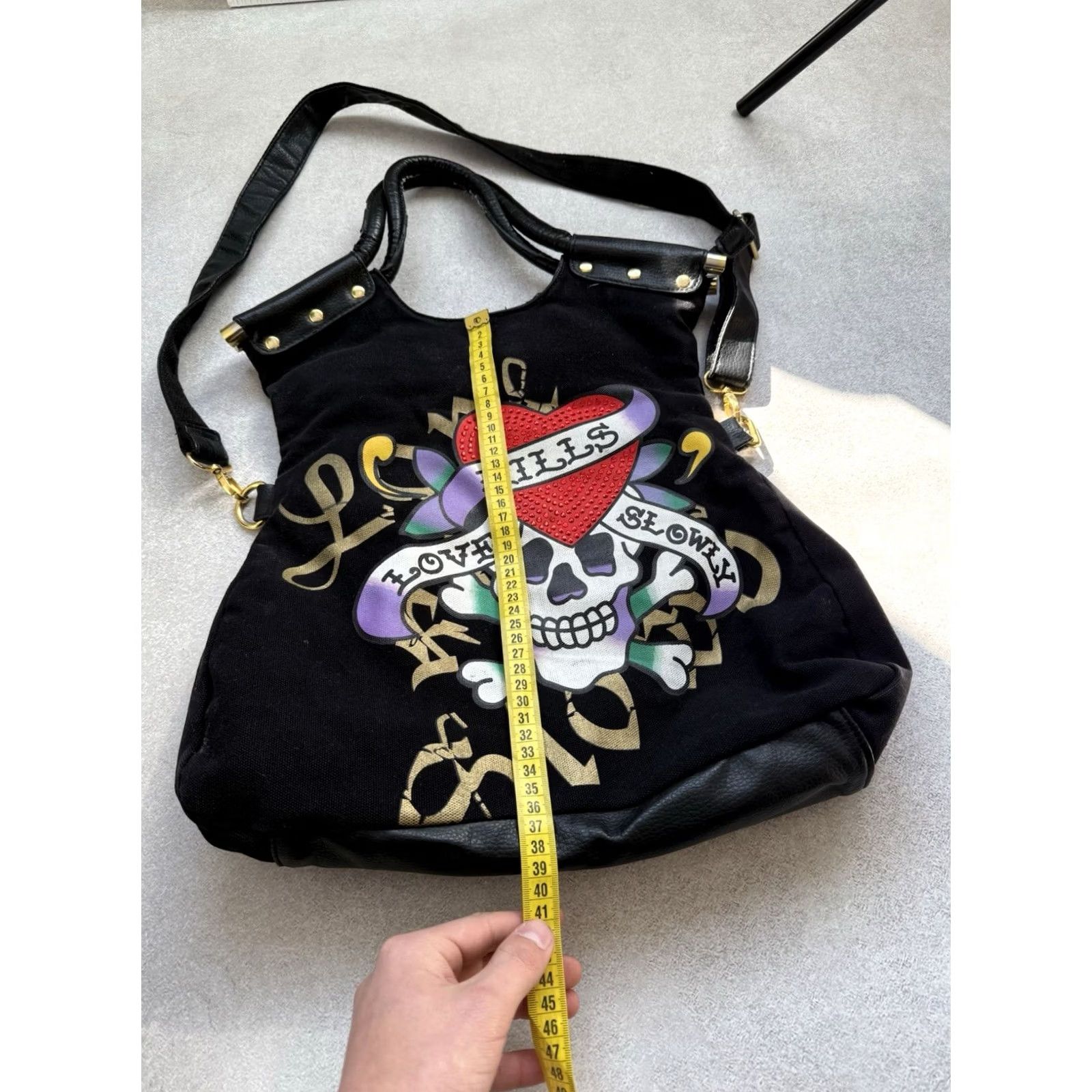 Ed Hardy Ed Hardy Love Kills Slowly Skull Heart Shoulder Bag Black Y2K Crossbody Tote Size ONE SIZE - 4 Thumbnail