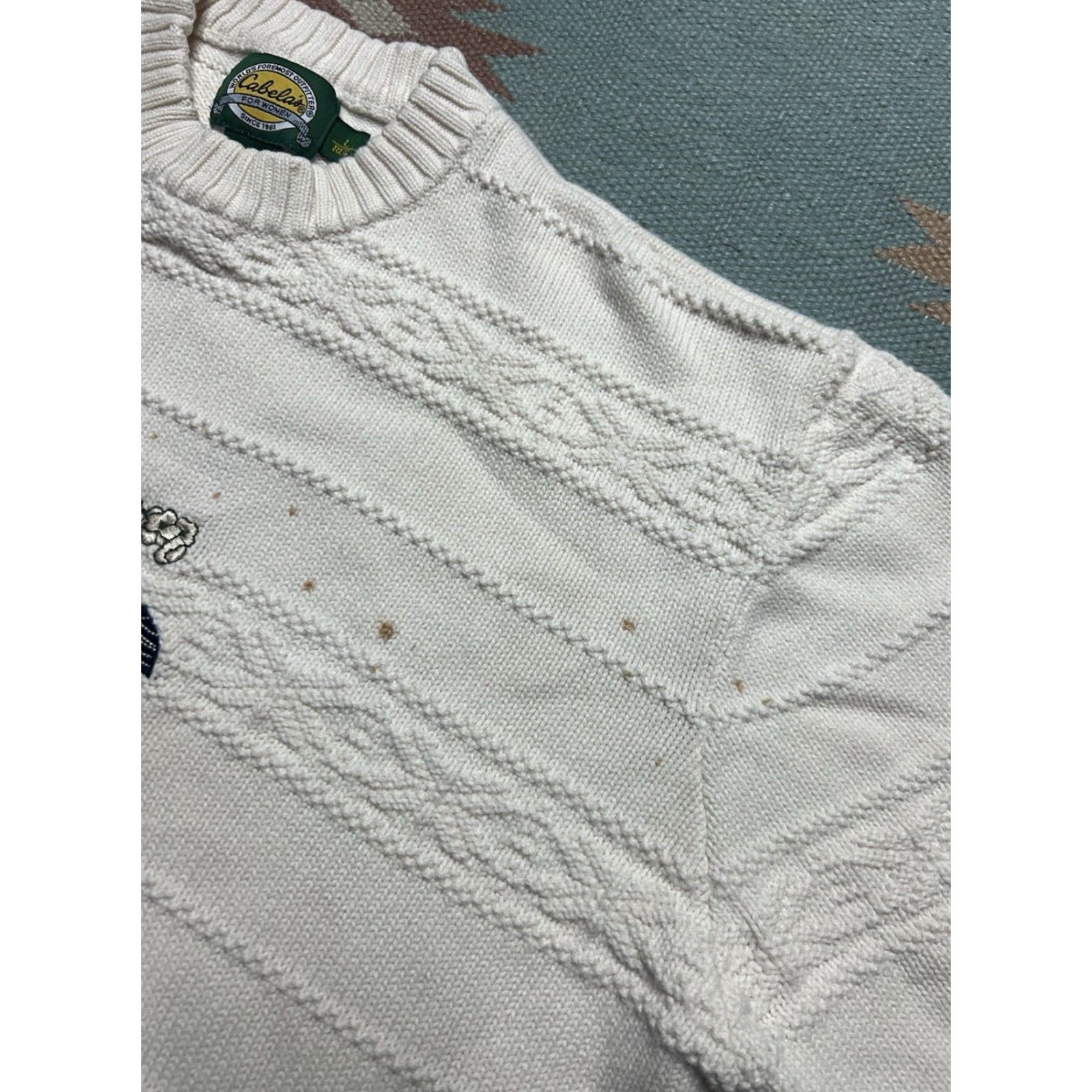 Vintage VINTAGE Cabela’s Cotton Knit Sweater Embroidered Birds Nature Flaws Womens Large L White Pullover Knit Shirt 60s 70s? Size L / US 10 / IT 46 - 5 Thumbnail