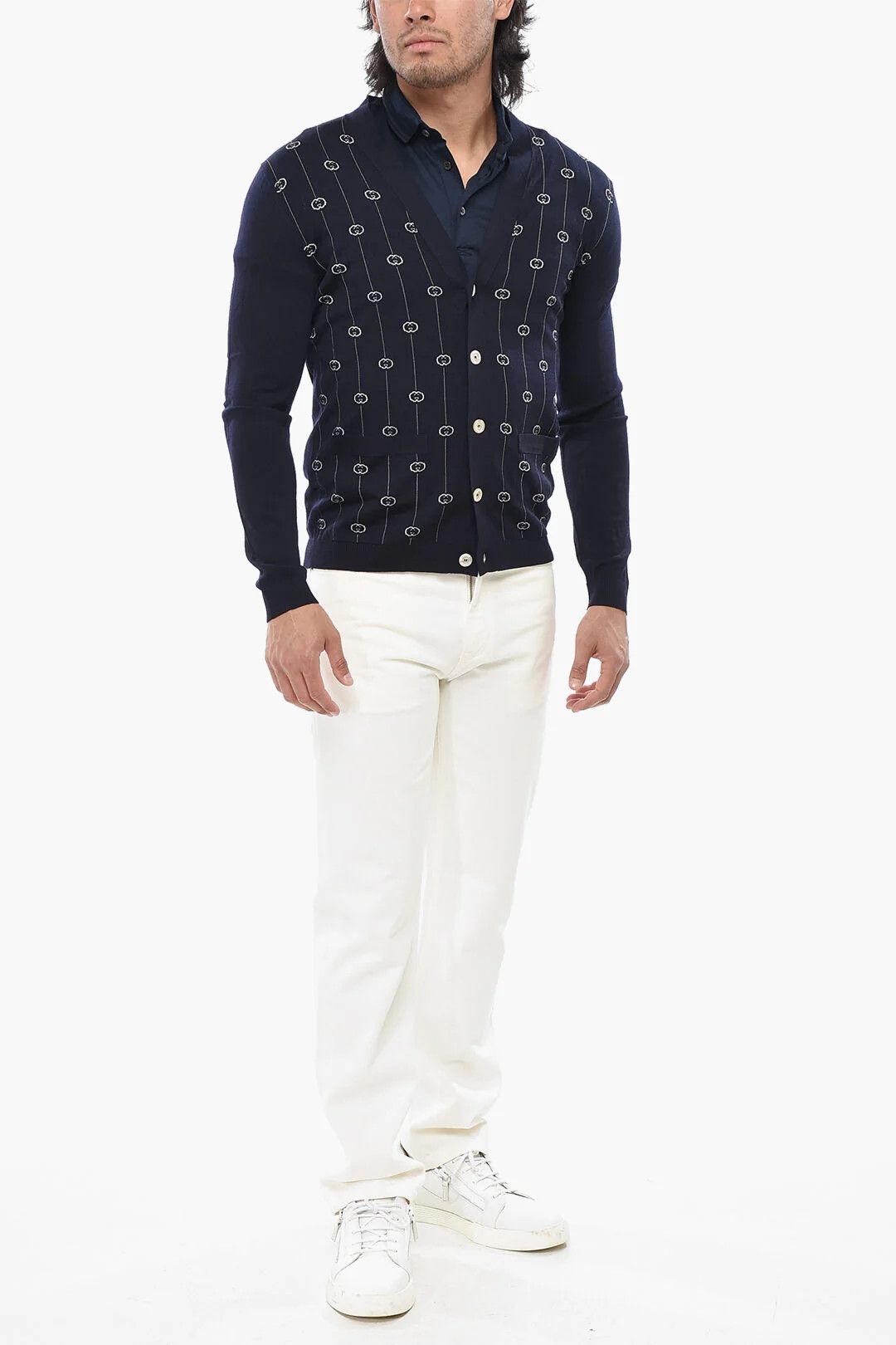 Gucci og1mm0426 Wool and Nylon Iconic-Pattern Cardigan in Blue Size US S / EU 44-46 / 1 - 4 Thumbnail