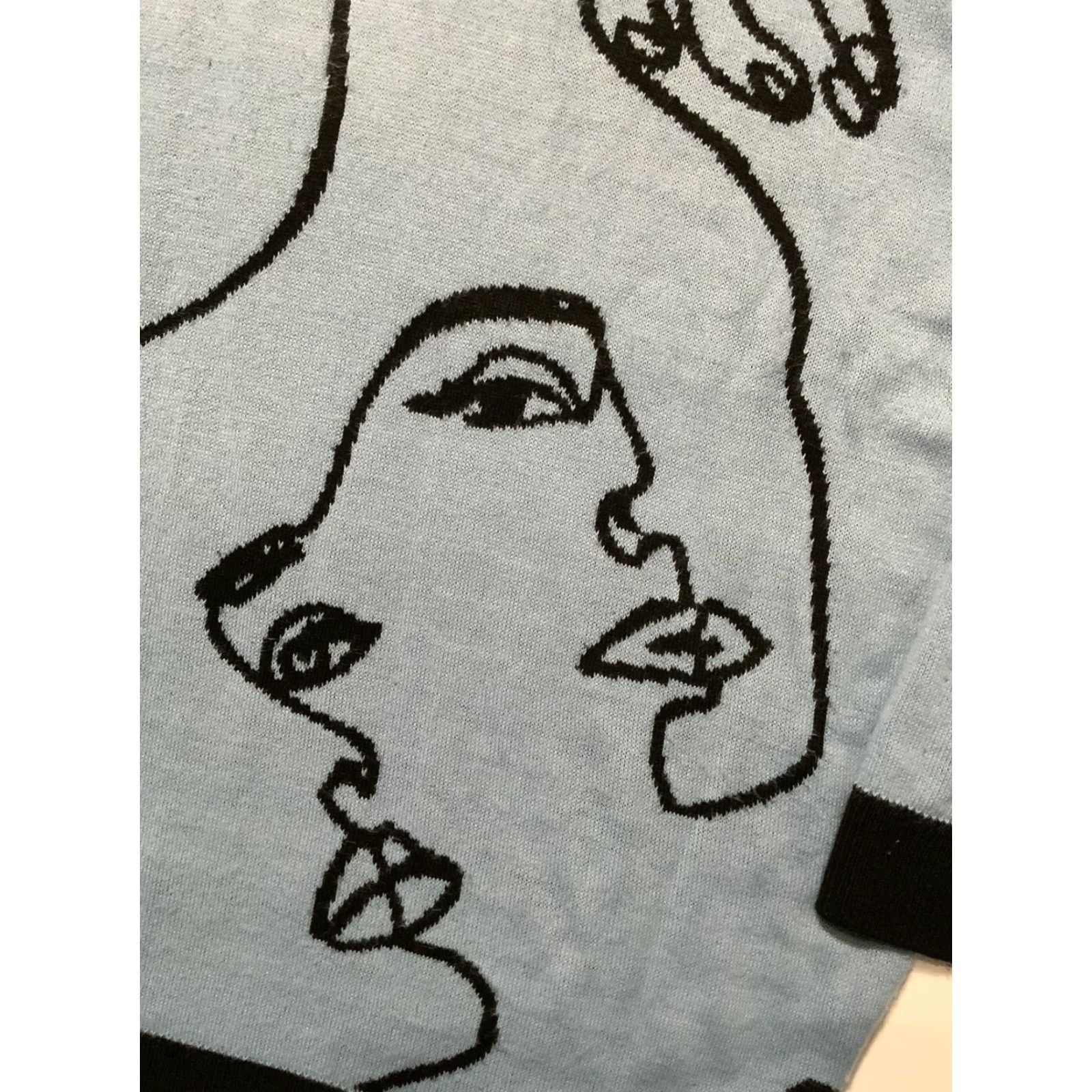 Boohoo Boohoo Man Light Blue Black Scribble Line Face Turtleneck Knit Sweater Sz. XL Men Pullover Size US XL / EU 56 / 4 - 5 Thumbnail