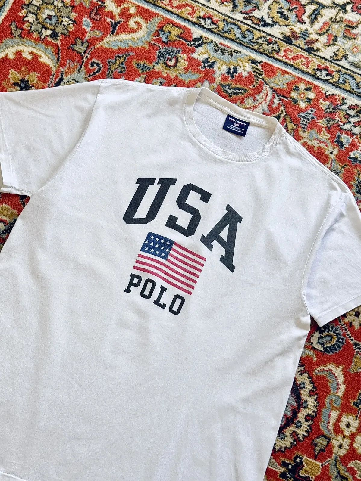 Polo Ralph Lauren × Vintage 90s Vintage Polo Sport Ralph Lauren USA Flag Tee T-Shirt Size US L / EU 52-54 / 3 - 4 Thumbnail
