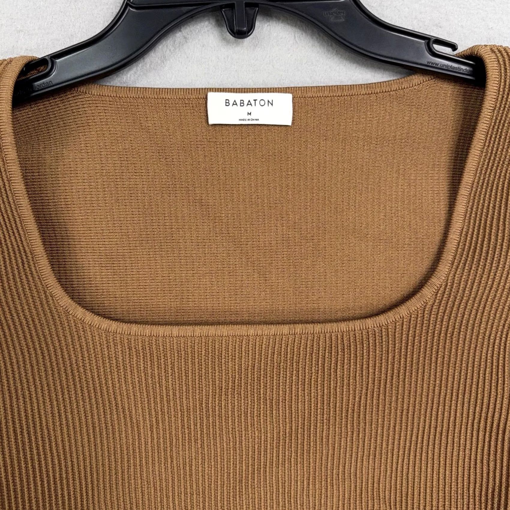 Vintage Babaton Shirt Womens Medium Brown Ribbed Square Neck Cropped Stretch Knit Top Size M / US 6-8 / IT 42-44 - 2 Thumbnail
