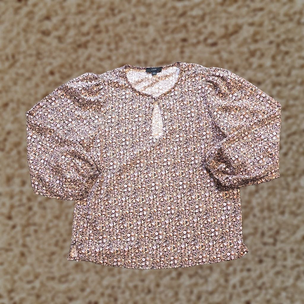 J.Crew J.CREW Blouse Womens Size S Brown Pink Floral Keyhole Long Sleeve Casual Career Shirt Size S / US 4 / IT 40 - 1 Thumbnail