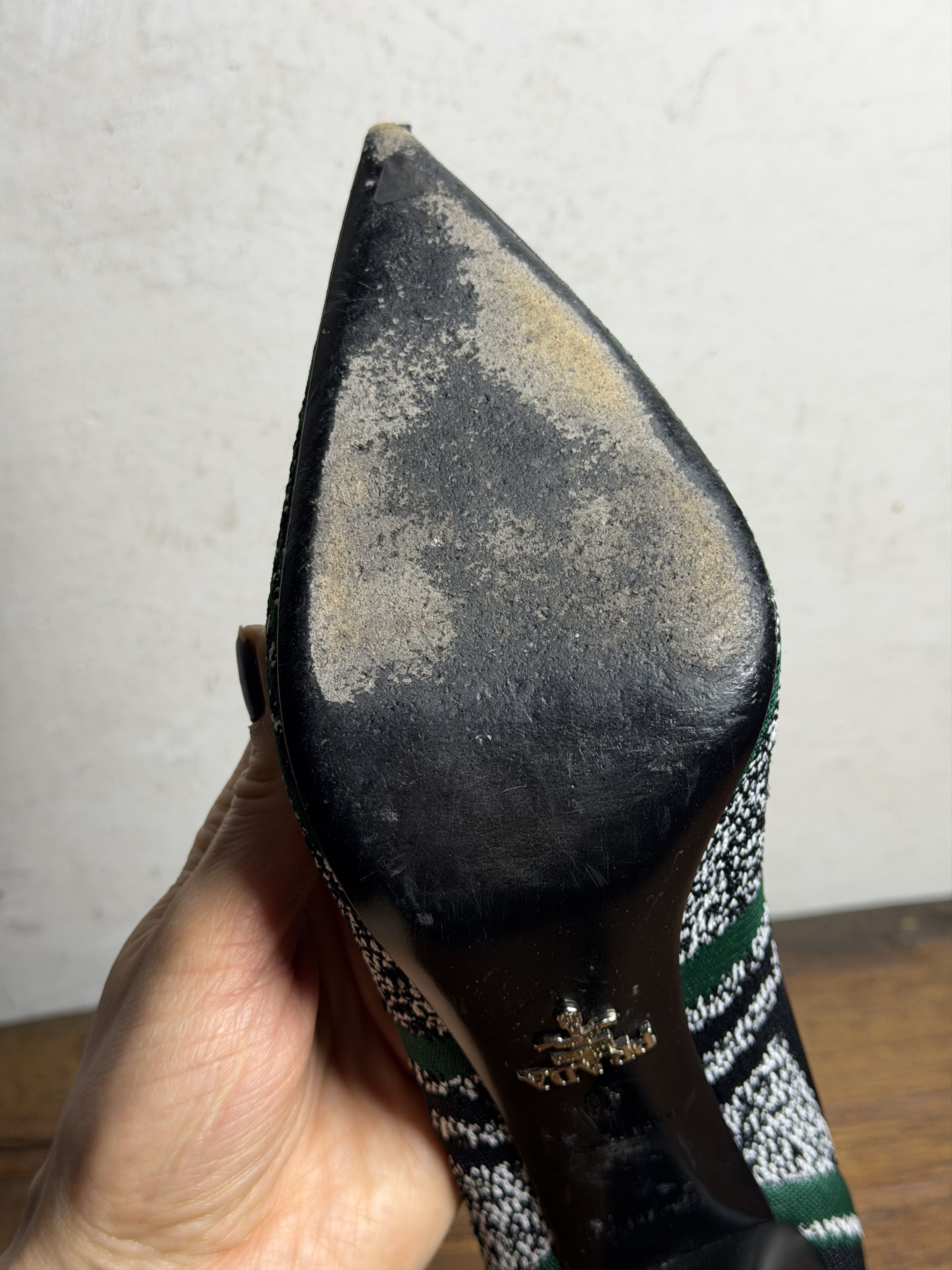 Prada Prada Green/Black Printed Knit Fabric Pointed Toe Pumps Size US 10 / IT 40 - 12 Thumbnail