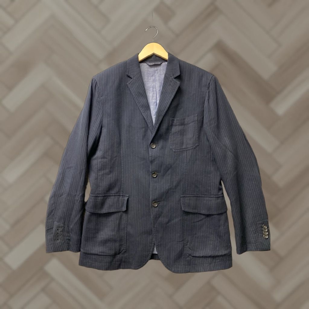 Banana Republic VINTAGE Banana Republic Blazer Jacket Men 42R Black Brown Striped Three-Button Front Four-Button Sleeve Notch Lapel Single-Vented 0462 Size 42R - 1 Thumbnail