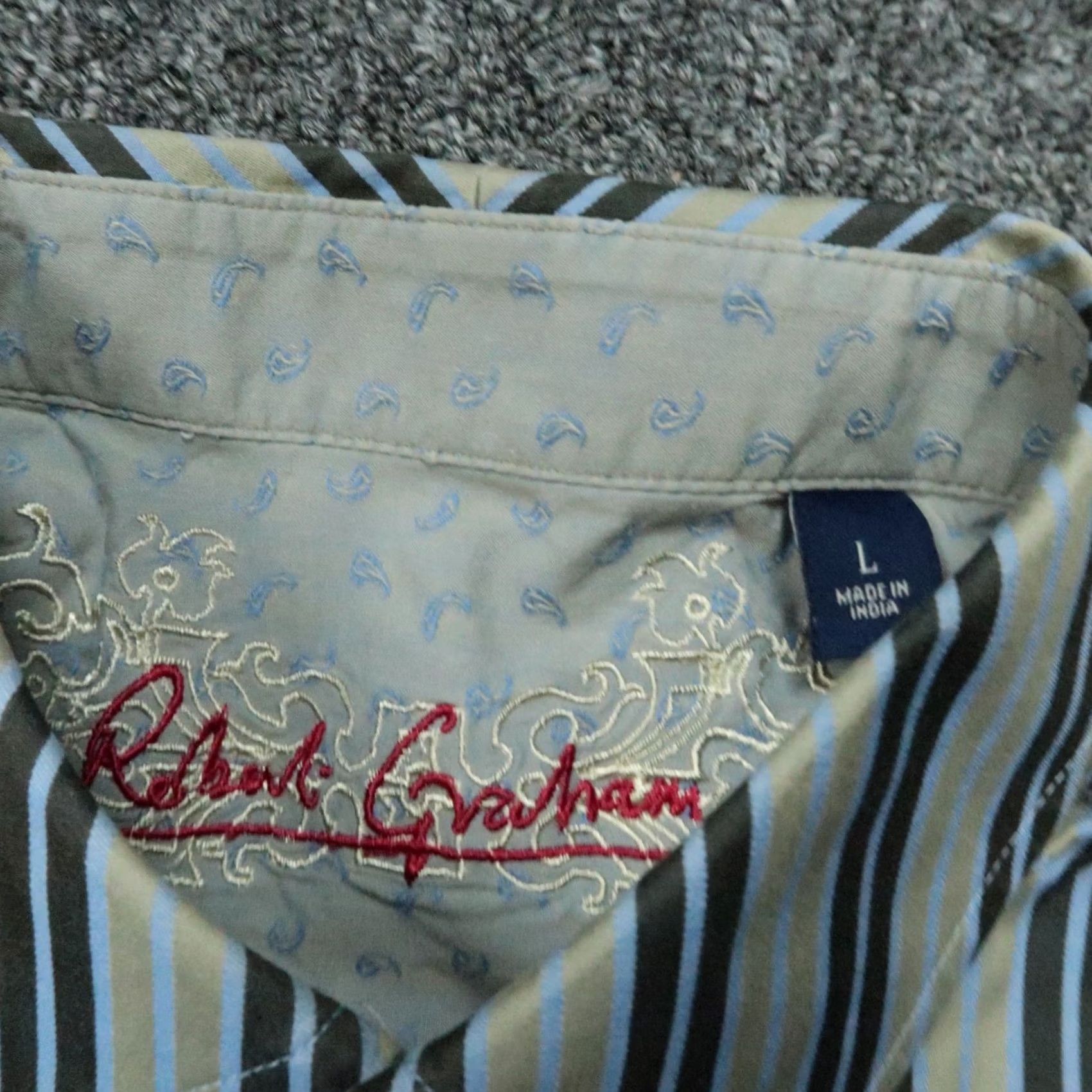 Robert Graham Robert Graham Shirt Mens Medium Blue Gray Striped Paisley Flip Cuff Long Sleeve Size US M / EU 48-50 / 2 - 3 Thumbnail