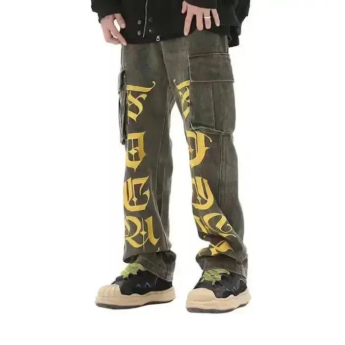 Japanese Brand Letters Cargo Stacked Denim Jeans Size US 32 / EU 48 - 2 Thumbnail