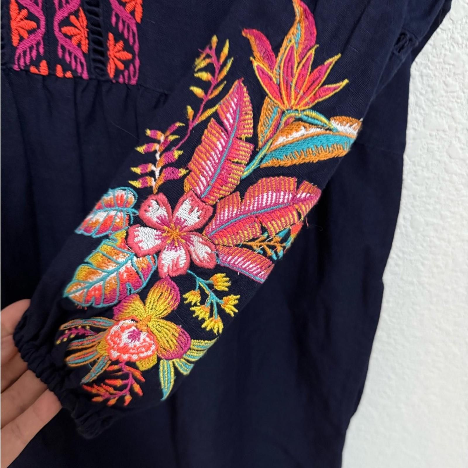 Tommy Bahama Tommy Bahama Navy Tunic Dress 3/4 Sleeve Embroidered Boho XS Size XS / US 0-2 / IT 36-38 - 6 Thumbnail