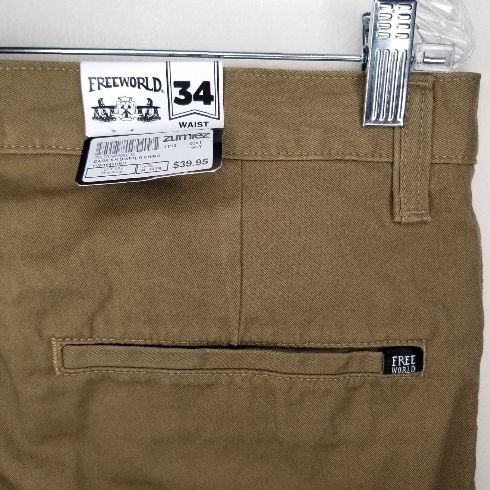 Vintage NEW Free World Mens Beige Chino Pants Slim Straight Size 34x29 Size US 34 / EU 50 - 6 Thumbnail