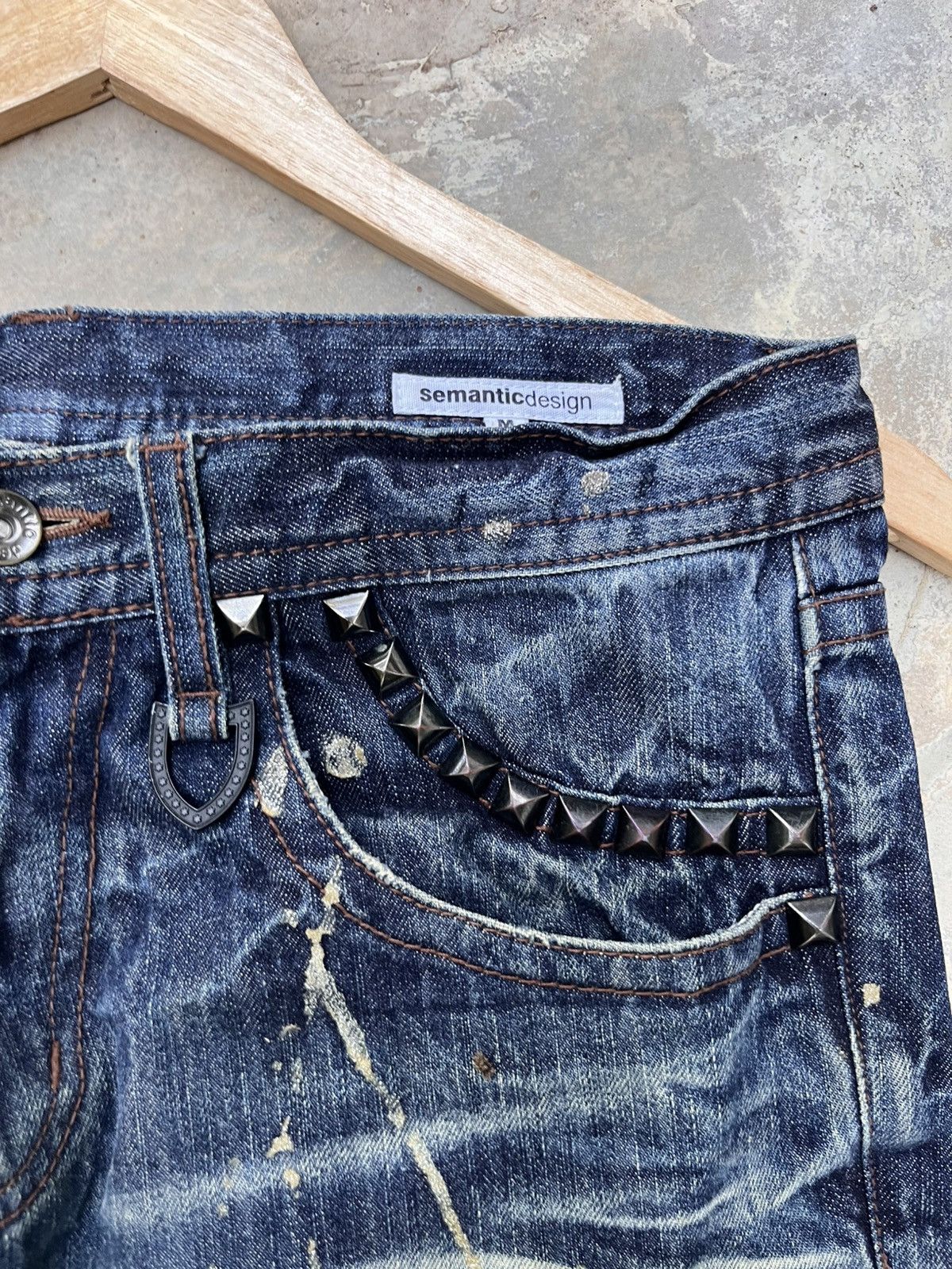 Japanese Brand 💥Semantic Design Skull Distressed Jeans Size US 31 - 14 Thumbnail