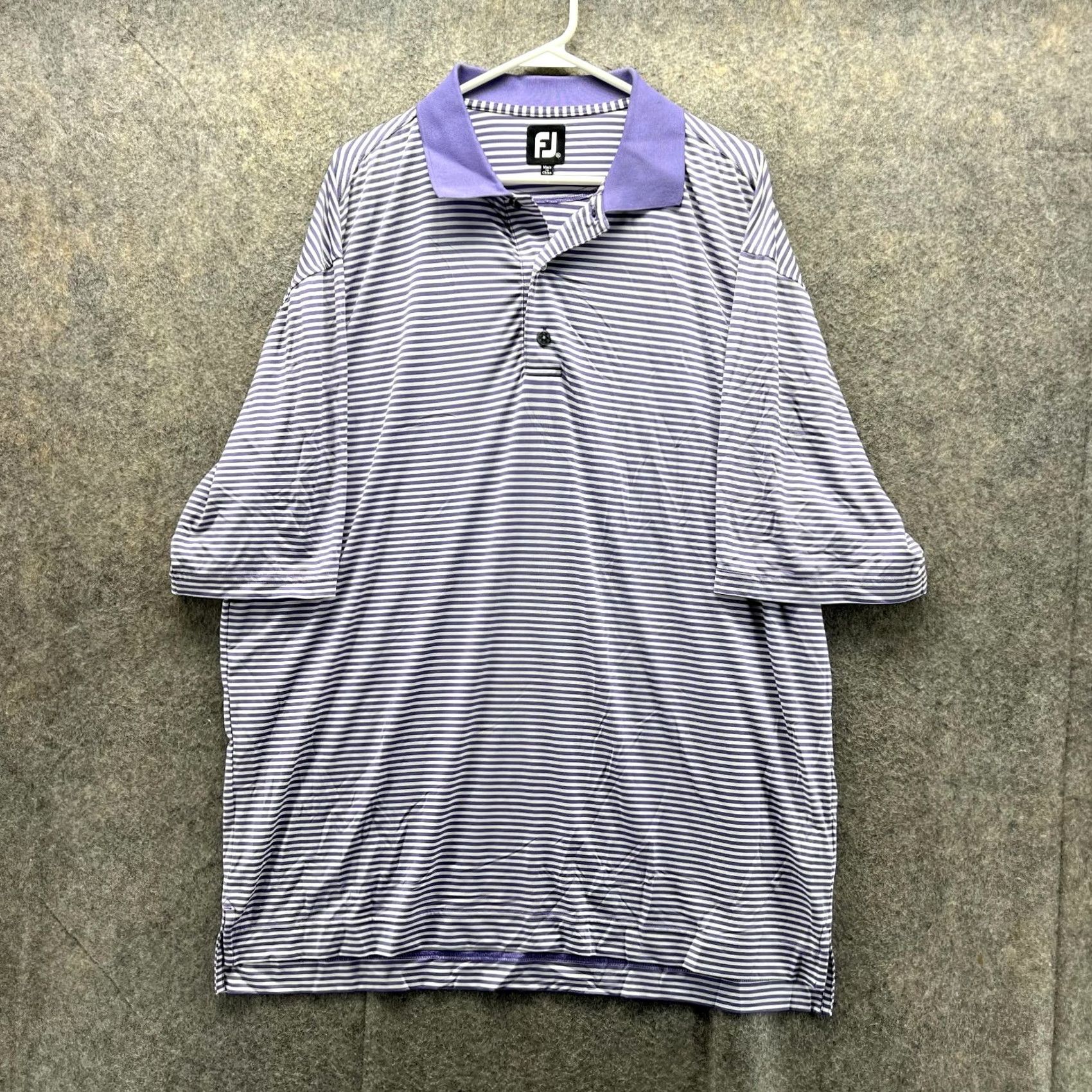 Footjoy FootJoy Polo Shirt Men XL Purple White Striped Polyester Golf Adult Size US XL / EU 56 / 4 - 2 Thumbnail