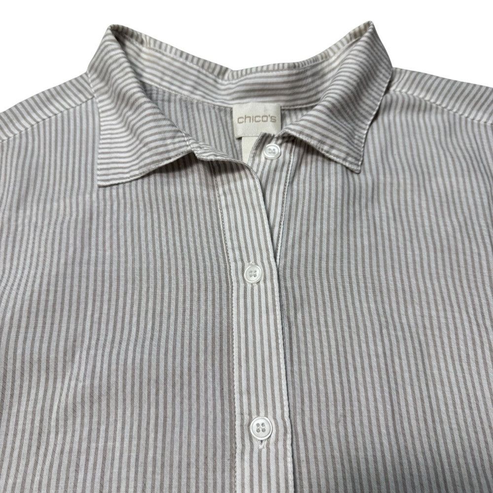 Chicos Chico's Pleated Back Hi-Low Roll Tab 3/4 Sleeve Striped Blo Size L / US 10 / IT 46 - 9 Thumbnail