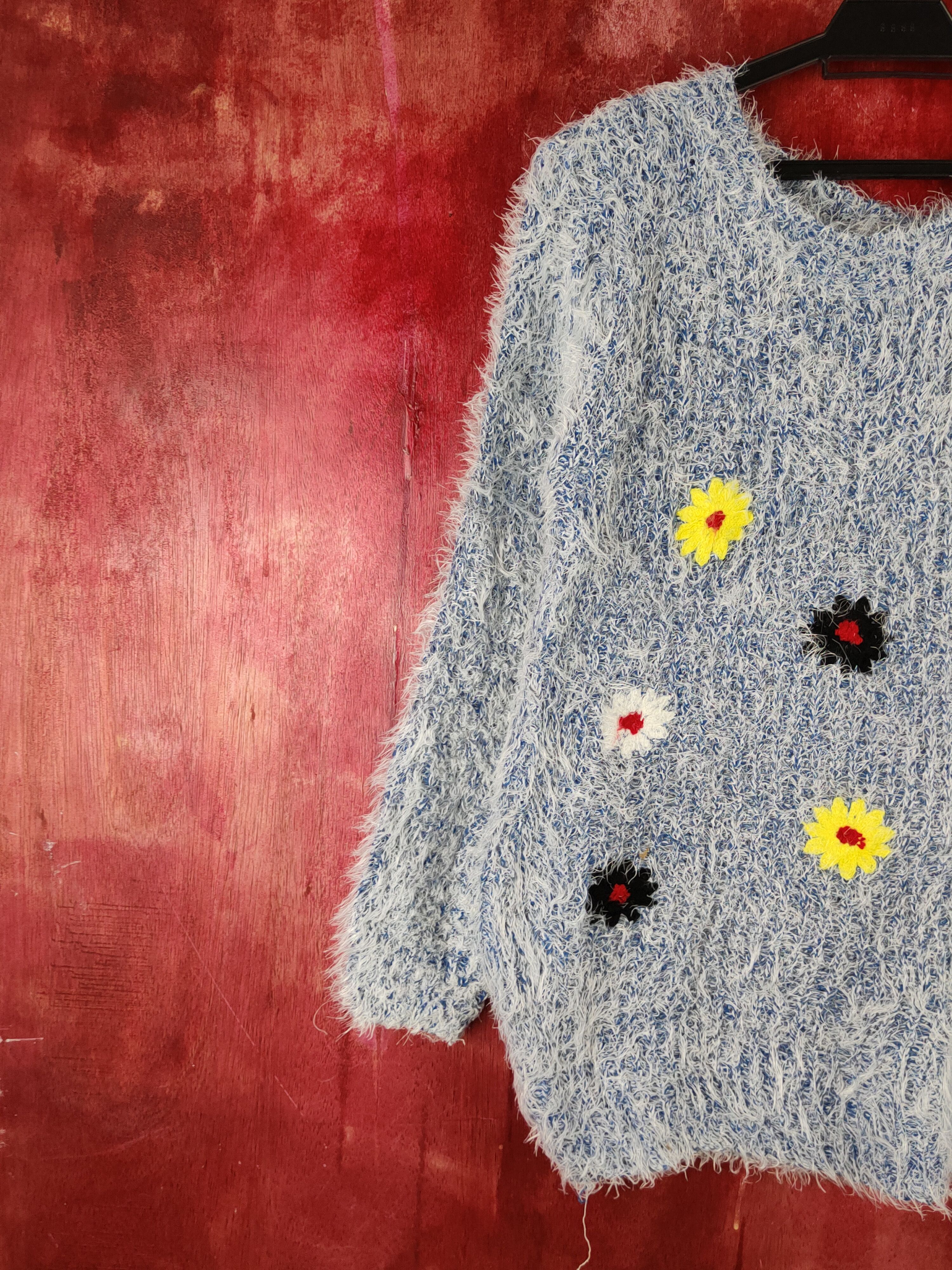 Homespun Knitwear Innocente White Blue Shag Shaggy Fur Mohair Knitwear #S1966 Size M / US 6-8 / IT 42-44 - 3 Thumbnail