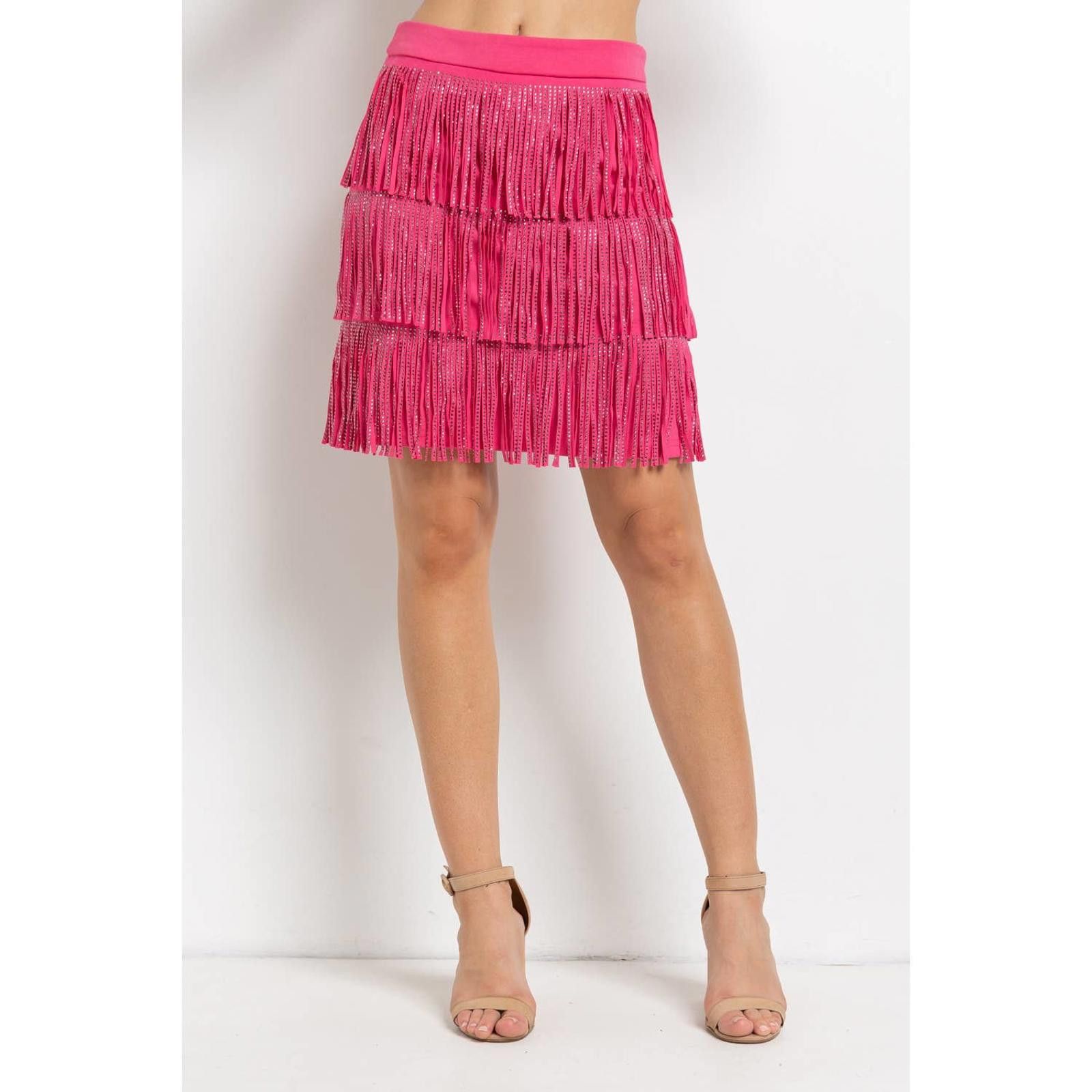 Other Rhinestone Suede Fringe Skirt (Fushia) Size 28" / US 6 / IT 42 - 7 Thumbnail