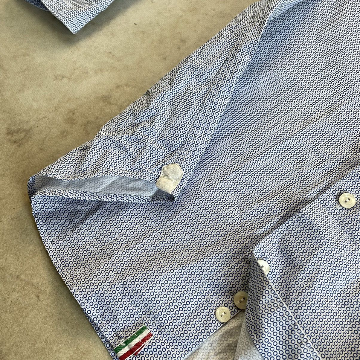 Designer × Tintoria Mattei Tintoria Mattei 954 Blue Slim Fit Dotted Cotton Button Shirt Size 38R - 6 Thumbnail