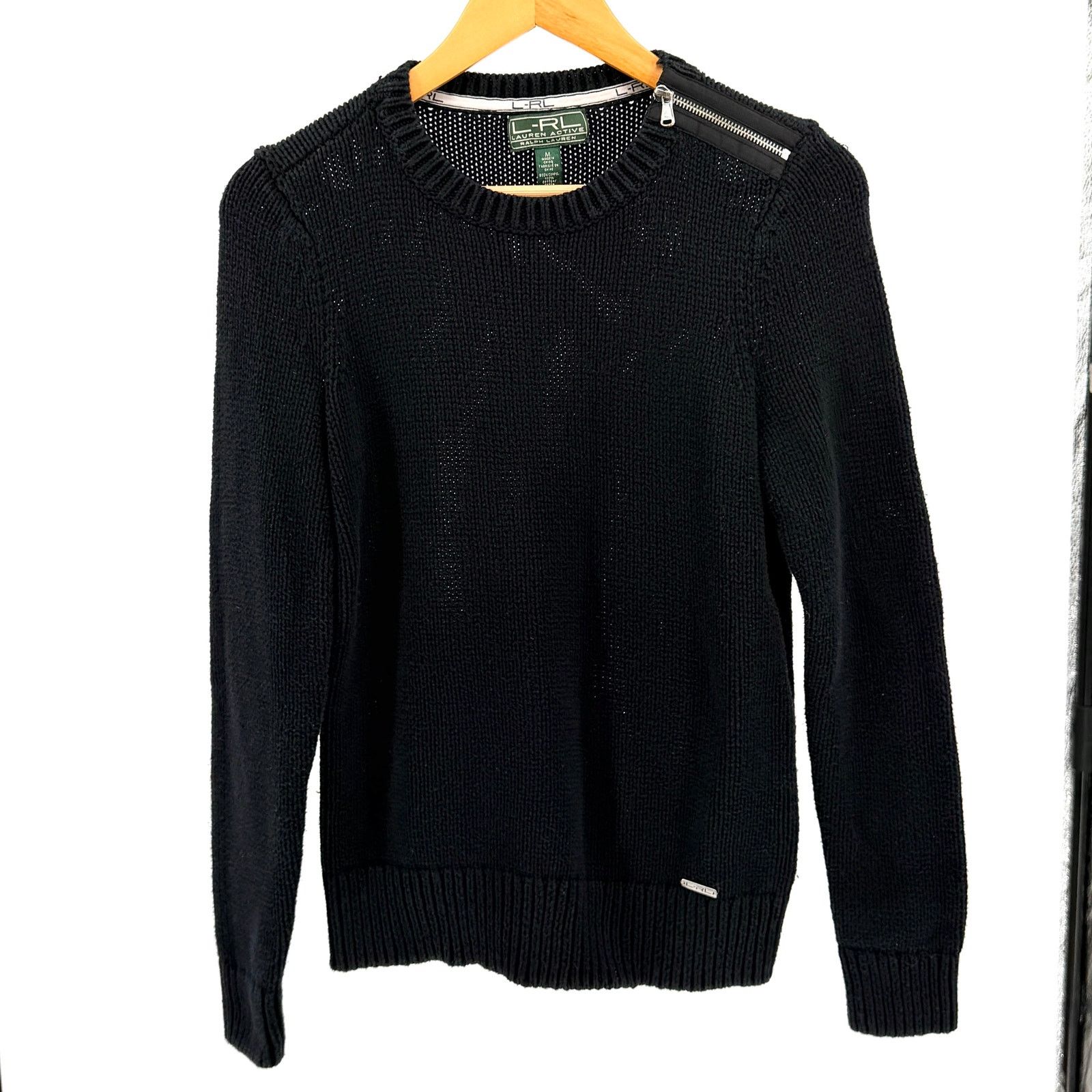 Ralph Lauren Black 100% Cotton Shoulder Zip Elbow Patch Sweater Size M / US 6-8 / IT 42-44 - 1 Thumbnail