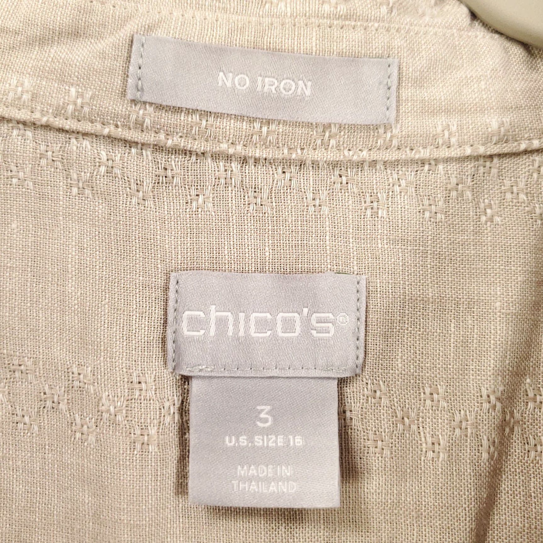 Vintage Womens Chico's Linen Button-Up Size 16 Tan Ivory XL Non-Iron Long Sleeve Casual Shirt Womens Regular Size XXL / US 16-18 / IT 52-54 - 5 Thumbnail