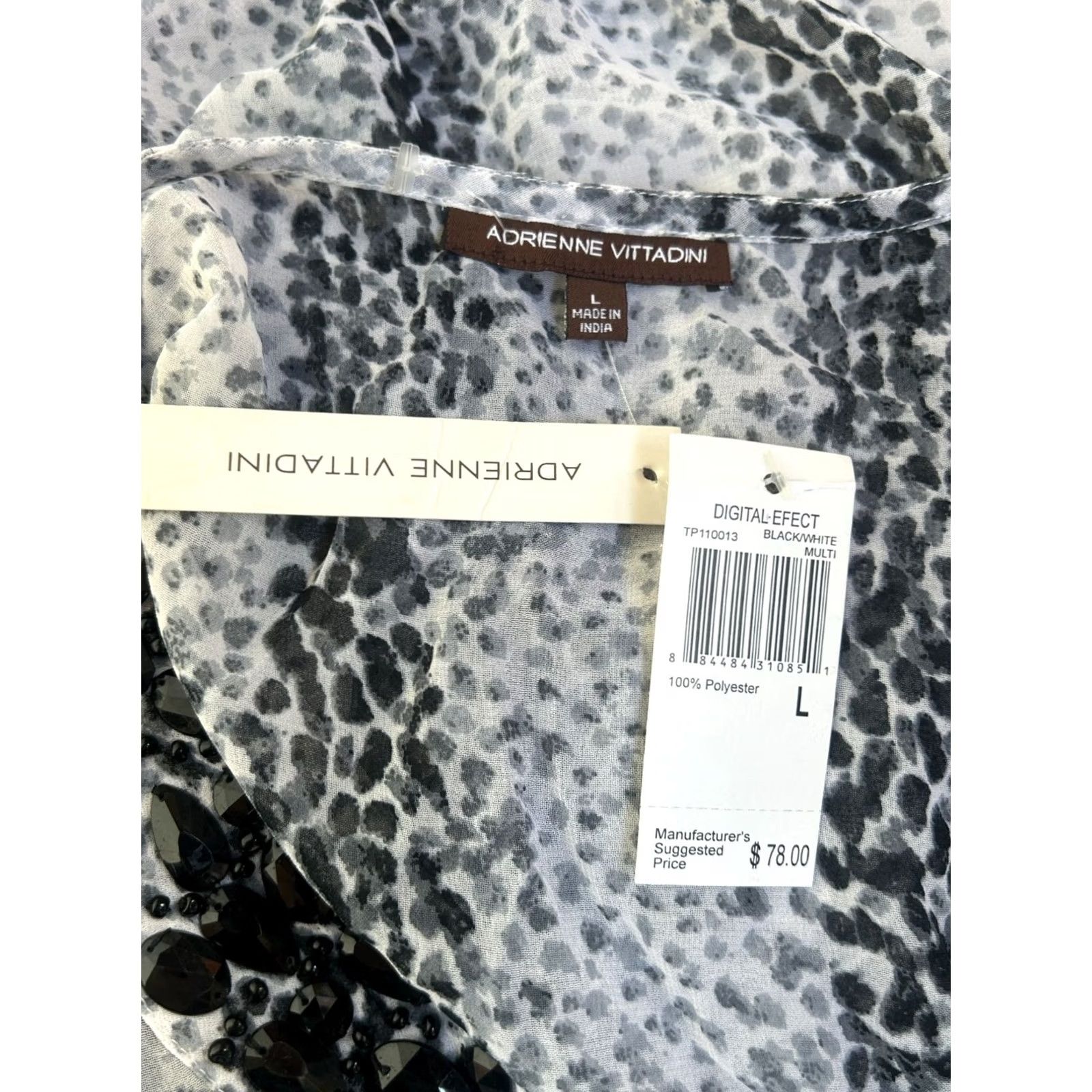 Vintage VINTAGE Adrienne Vittadini Womens Beaded Black White Animal Print Tunic Top Large New Size L / US 10 / IT 46 - 4 Thumbnail