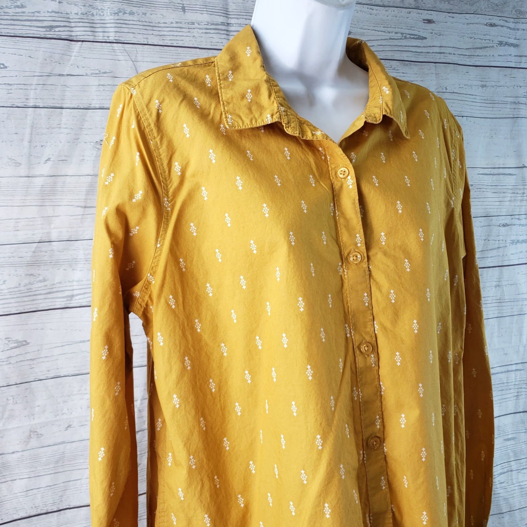 Vintage VINTAGE Garnet Hill Women’s Essential Organic Cotton Shirt 14 Mustard White Size XL / US 12-14 / IT 48-50 - 2 Thumbnail