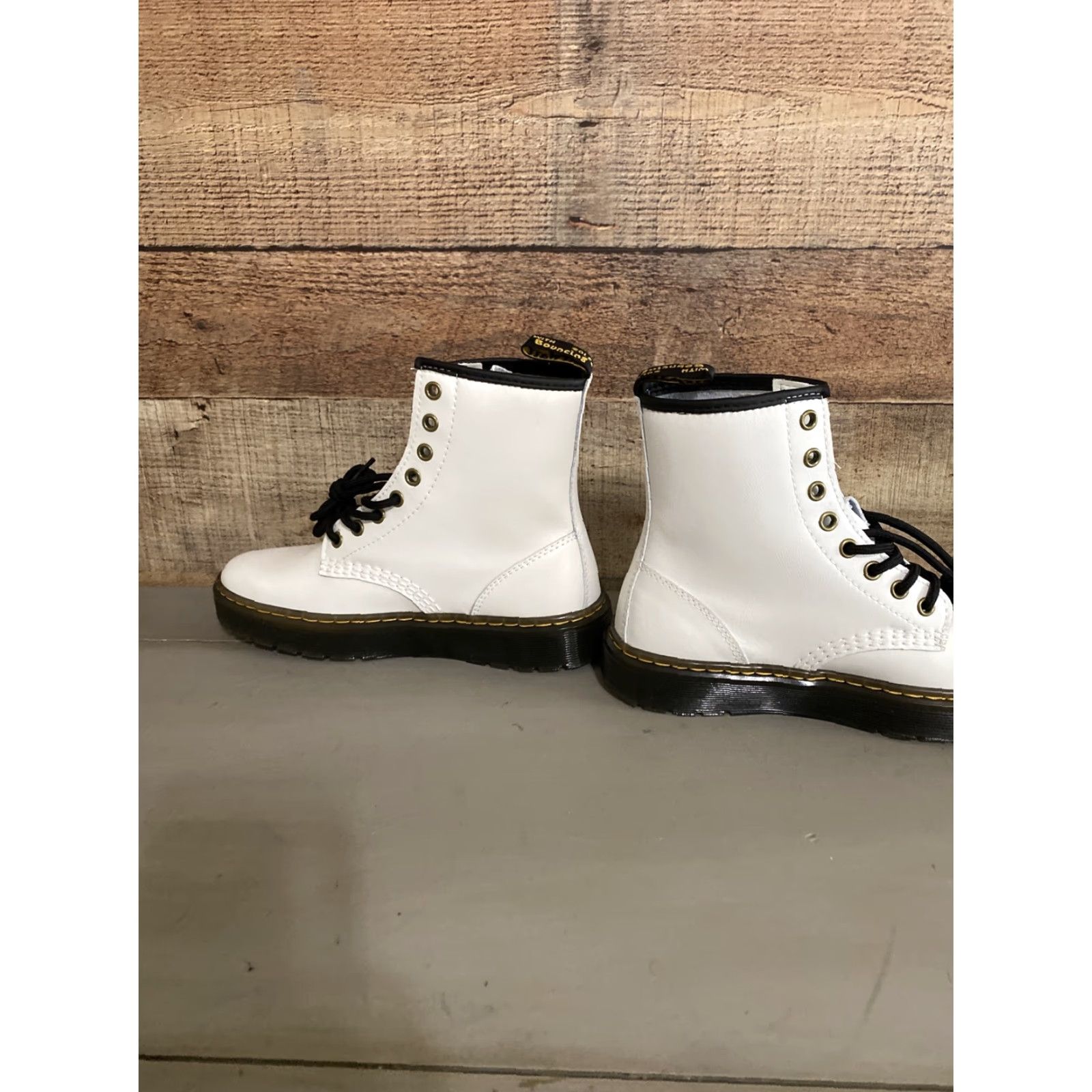 Dr. Martens Dr. Martens Zavala White/Black Combat Boots Women’s Size 5 - Leather, Ankle, Lace Up, Mid Heel, Rubber Outsole, Cushioned, Eyelet Logo - Men/Women? Size US 5 / IT 35 - 5 Thumbnail