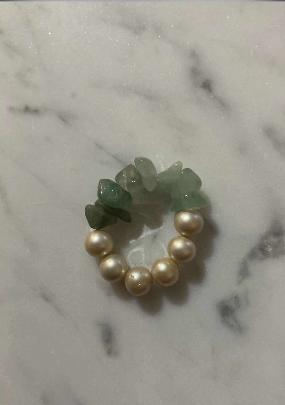Other Faux pearl and Jade chipped beaded ring Size ONE SIZE - 1 Thumbnail