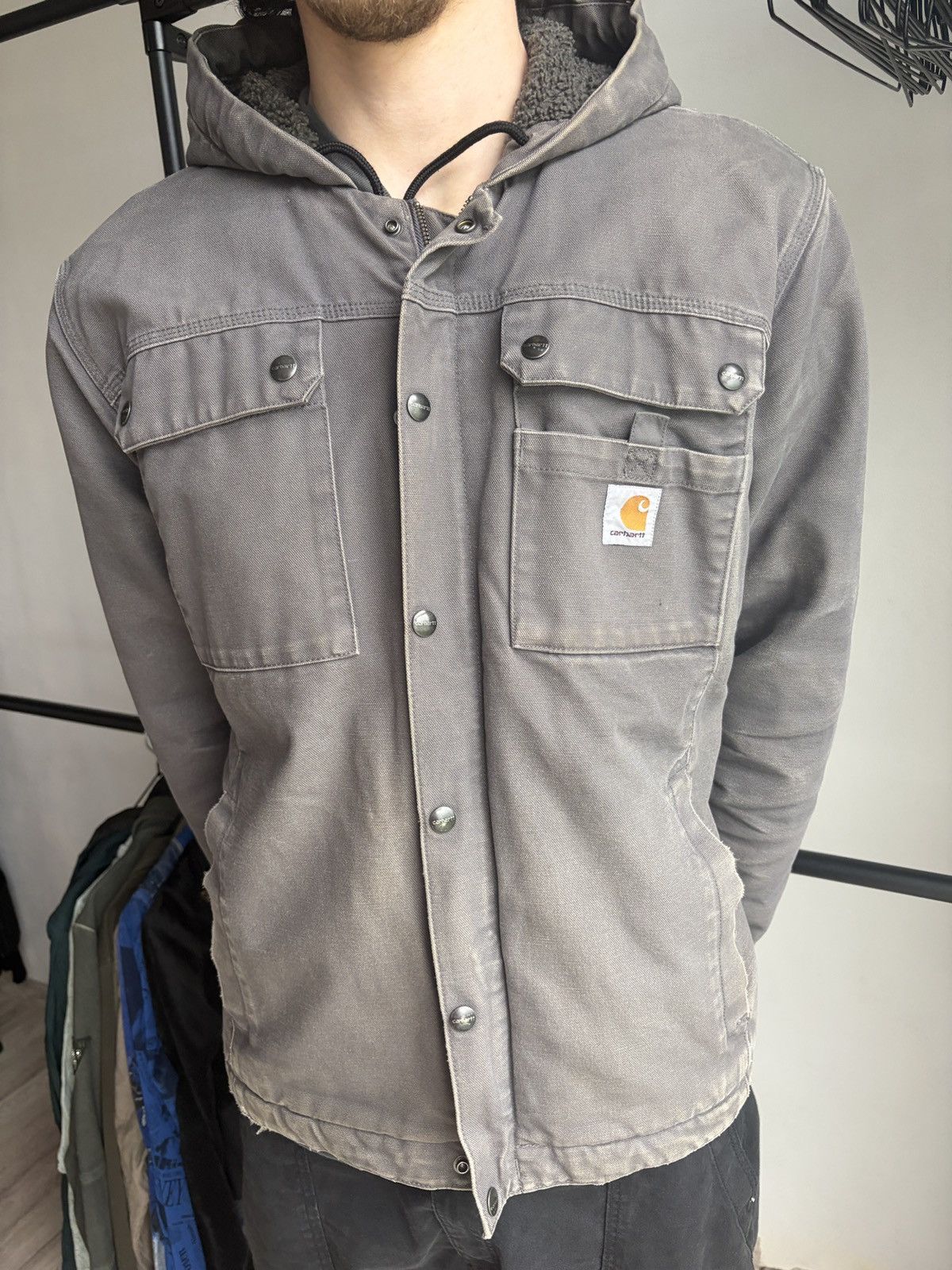 Carhartt Carhartt Hooded Duck Canvas Work Jacket Faded Distressed Size US L / EU 52-54 / 3 - 19 Thumbnail