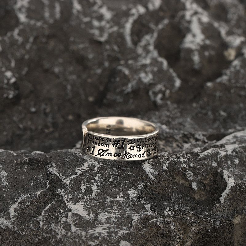 Jewelry Men's Vintage Graffiti Letter Hip-Hop Street Ring Size ONE SIZE - 3 Thumbnail