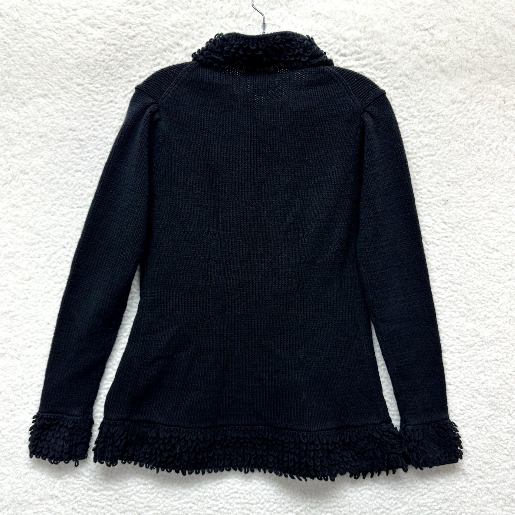 Bcbgmaxazria VINTAGE Y2K Cardigan Sweater Black Medium Shaggy Knit Boho Grunge Fairy Carpet Look Y2K Size M / US 6-8 / IT 42-44 - 2 Thumbnail
