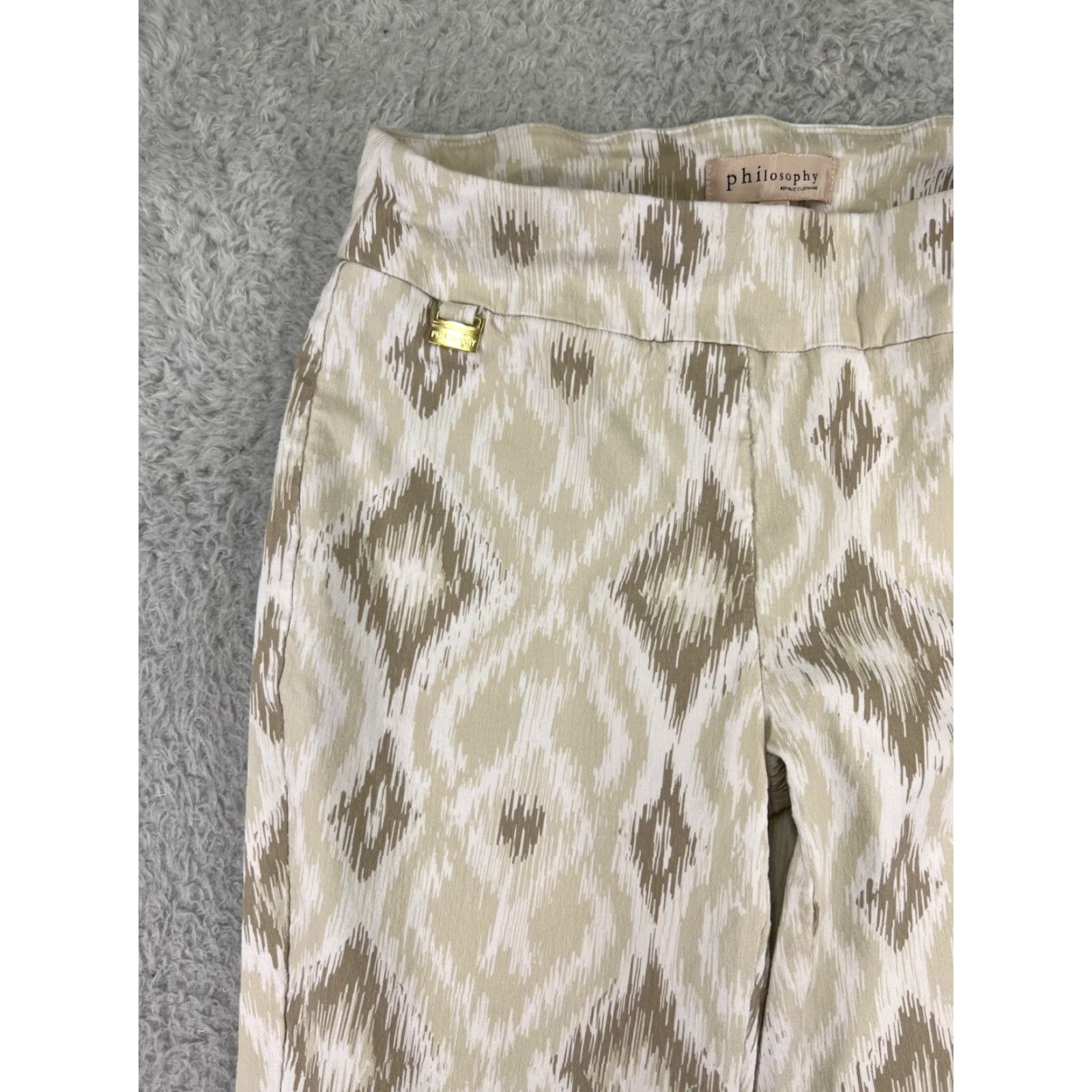 Vintage Philosophy Pants Women's Small Beige Diamond Pattern Rayon Blend Stretch Pull On Shirt? Size 28" / US 6 / IT 42 - 7 Thumbnail
