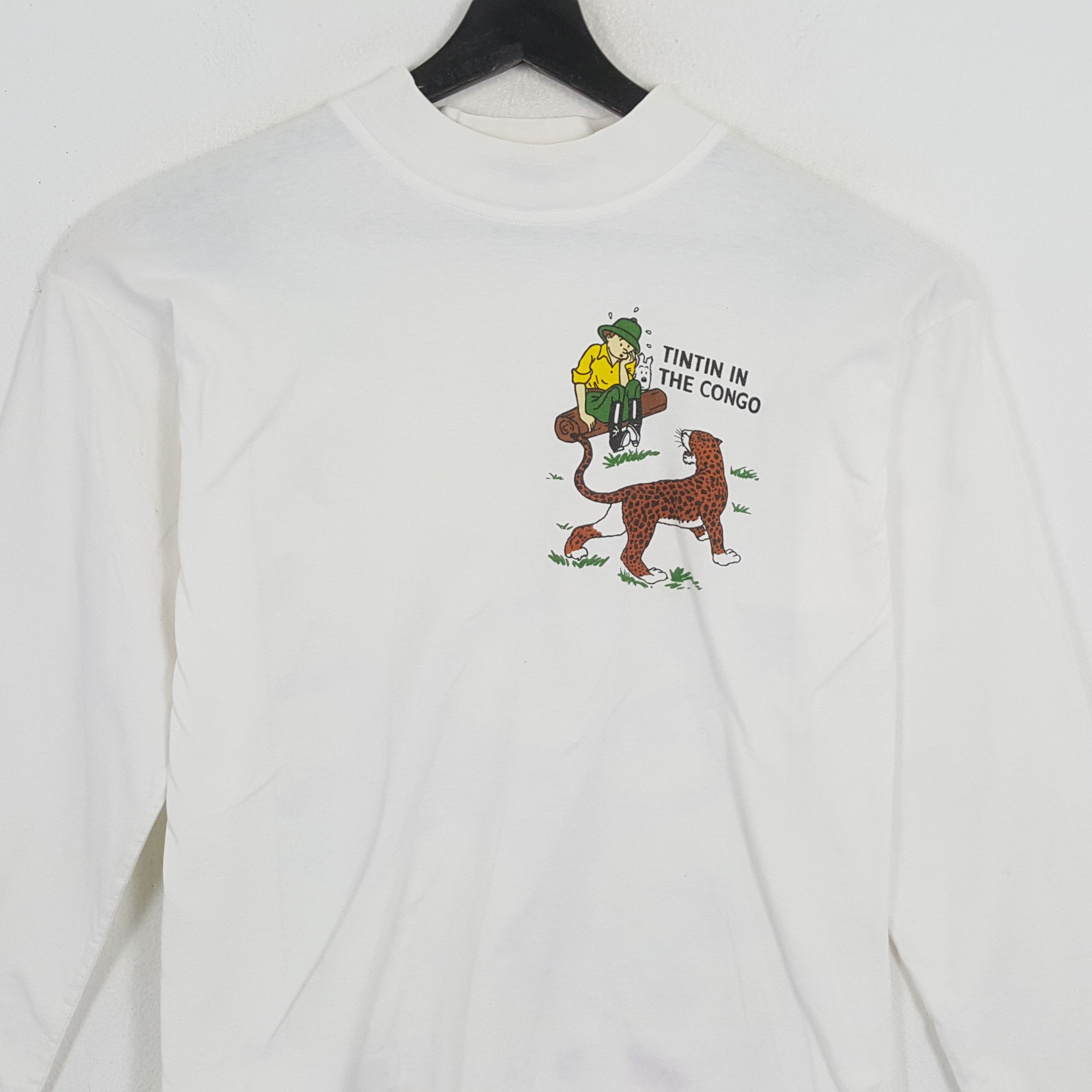 Vintage TINTIN IN THE CONGO Long Sleeve Tshirt Size US L / EU 52-54 / 3 - 4 Thumbnail