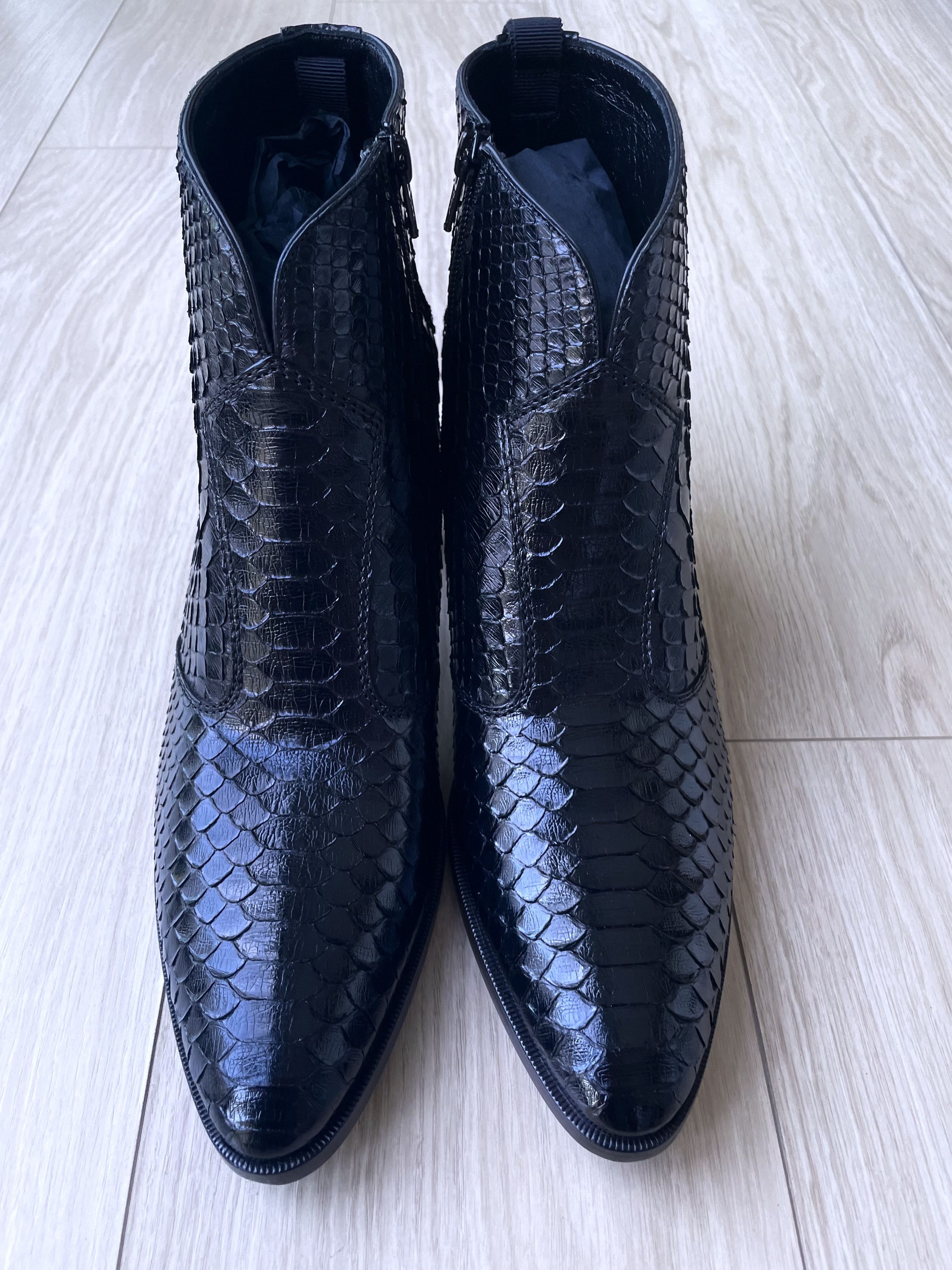 Celine × Hedi Slimane *GRAIL* AW20 BRAND NEW SHINY PYTHON LEATHER PAGES BOOTS Size US 12 / EU 45 - 10 Thumbnail