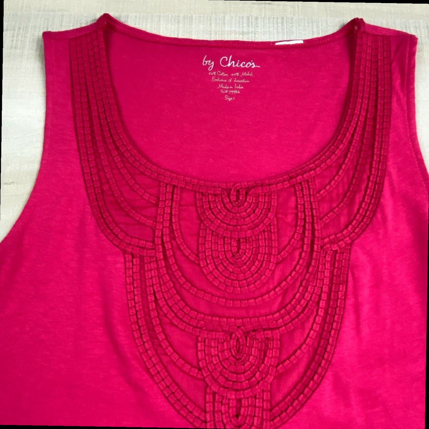 Vintage Chicos Womens Pink Tank Top Small Embellished Bodice Sleeveless Shirt Soft Cotton Size S / US 4 / IT 40 - 3 Thumbnail