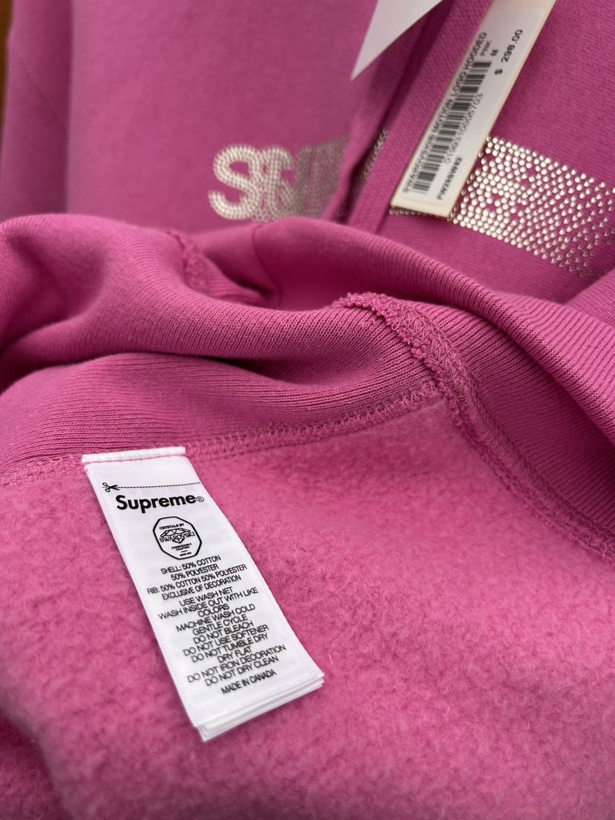 Supreme × Swarovski Supreme Swarovski Motion Logo Hooded Sweatshirt Pink Size M Size US M / EU 48-50 / 2 - 6 Thumbnail