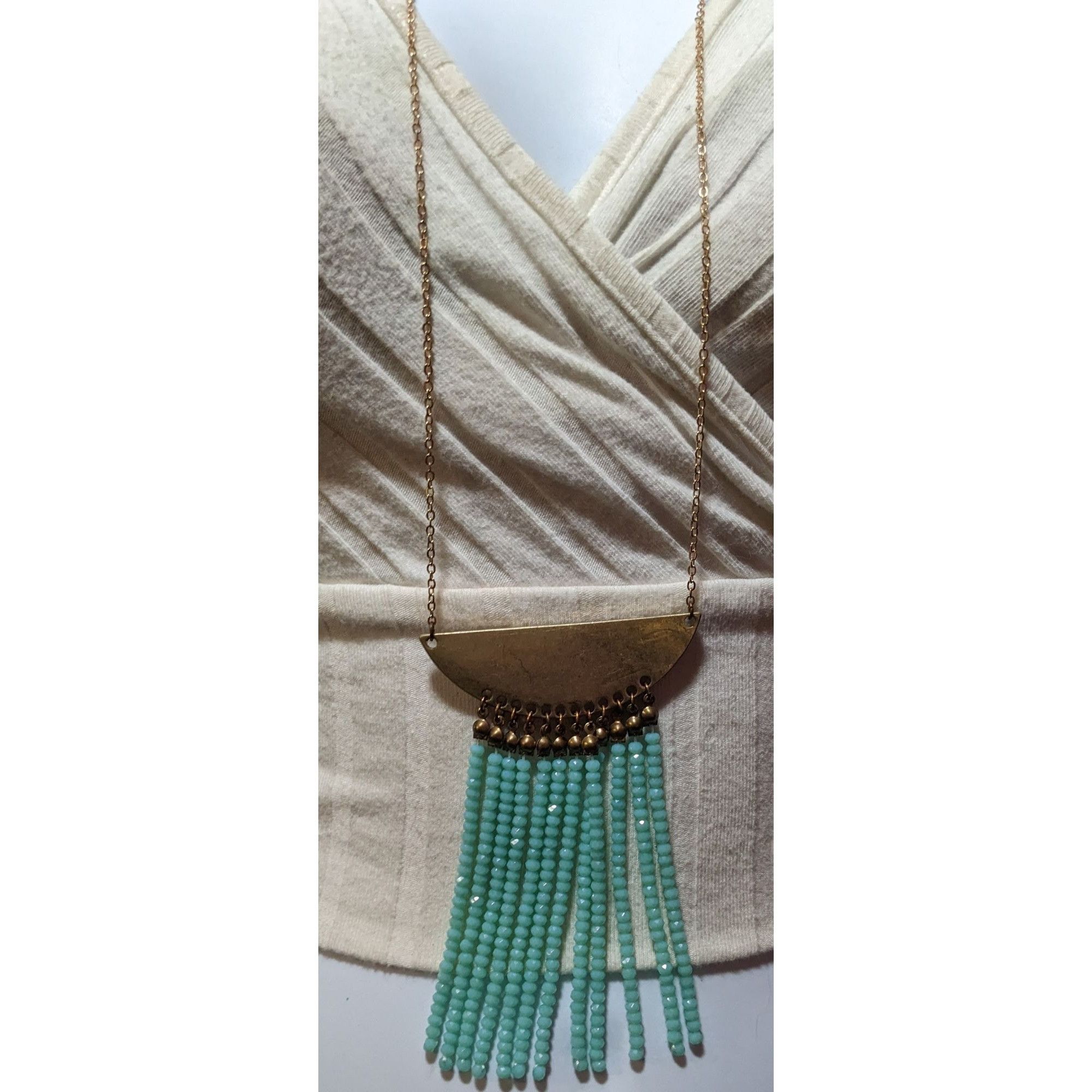 Other Jane Marie Gold Tone Blue Glass Pendant Fringe Necklace Size ONE SIZE - 6 Thumbnail