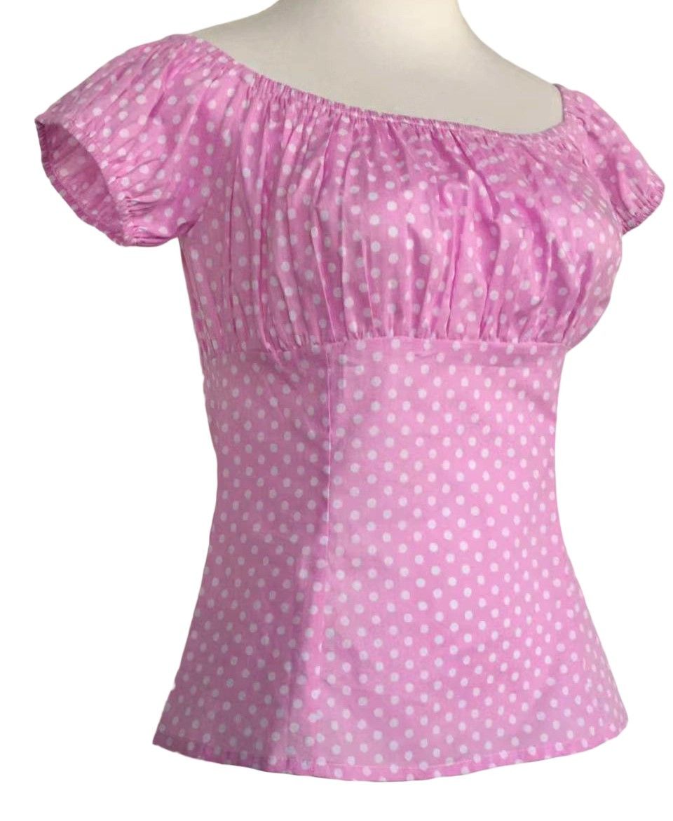 Other Vintage Polka Dots Blouses Cotton Tops Women (pink white) Size XL / US 12-14 / IT 48-50 - 2 Thumbnail