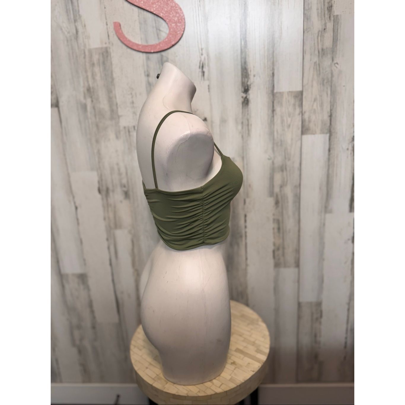 Other Olive Green Ruched Crop Top & Skirt Set Size Small 2-Piece M Size 27" / US 4 / IT 40 - 7 Thumbnail