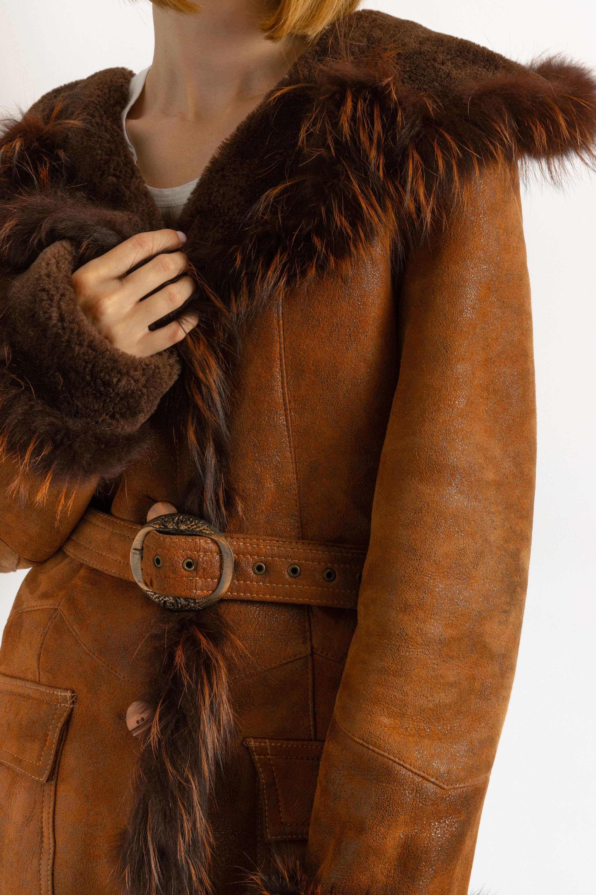 Vintage Suede Sheepskin Leather Shearling Coat 8703 Size M / US 6-8 / IT 42-44 - 7 Thumbnail