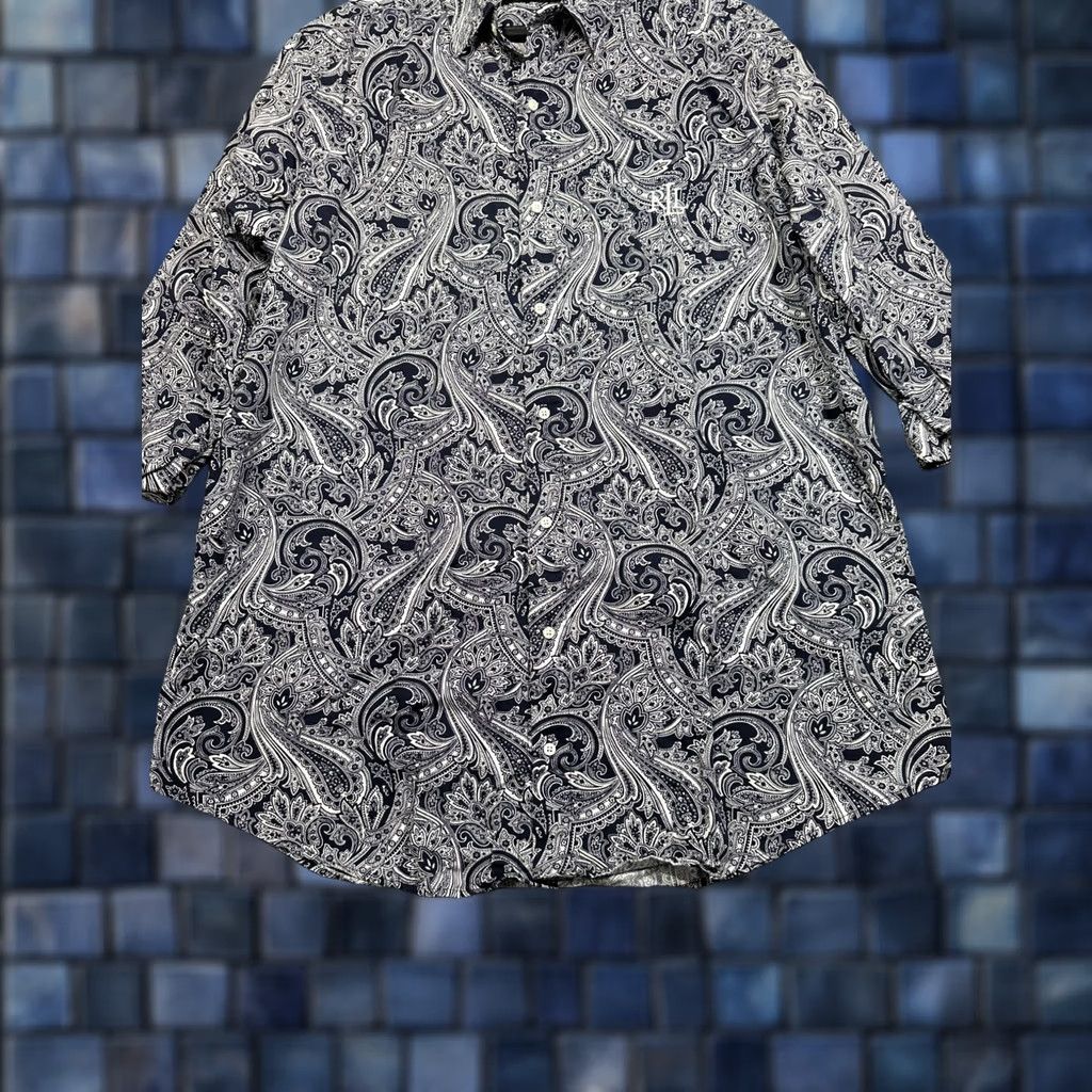 Ralph Lauren Lauren Ralph Lauren Womens Top Large Blue Paisley Cotton 3/4 Sleeve Buttons Size L / US 10 / IT 46 - 1 Thumbnail