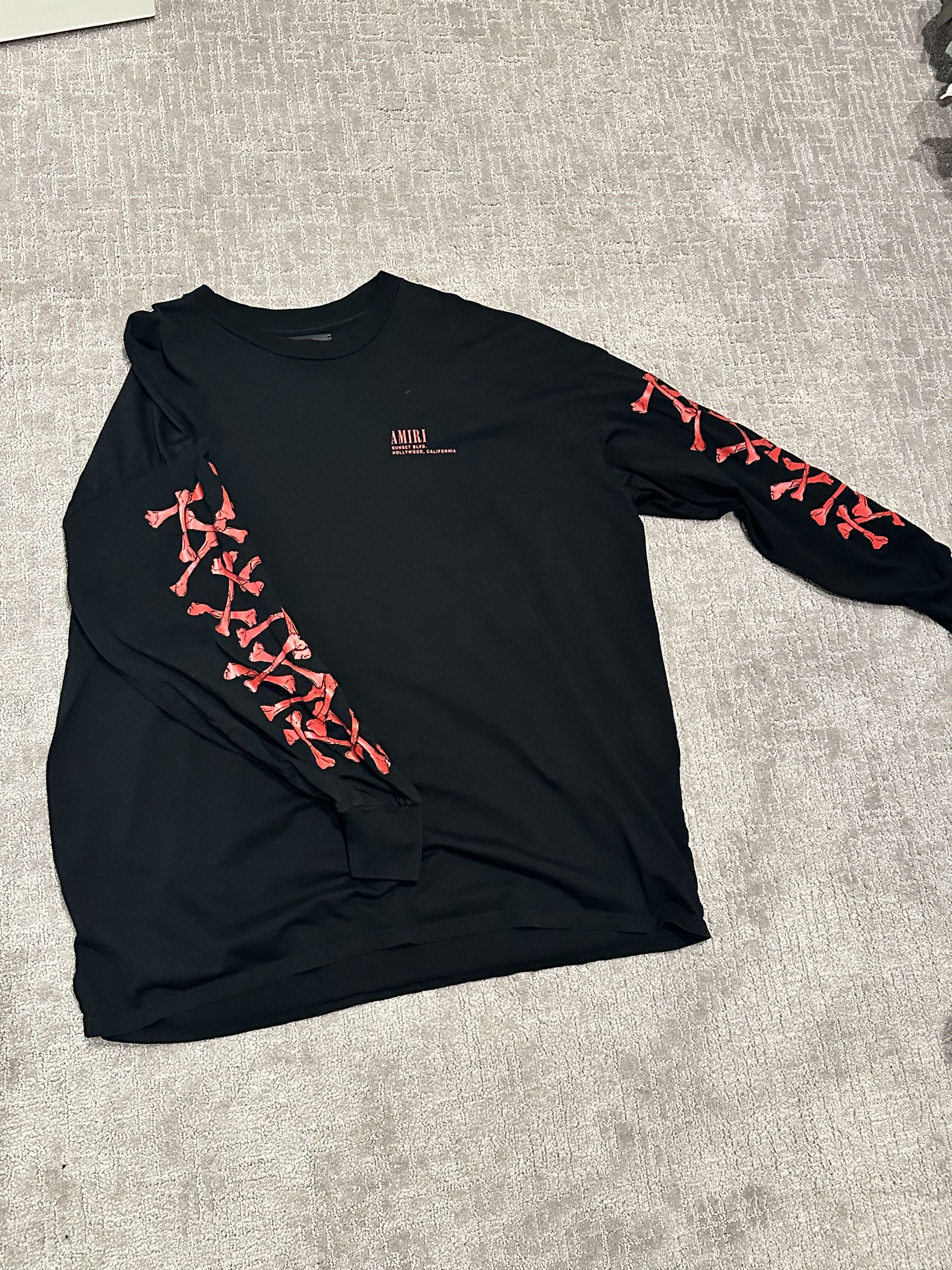 image of Amiri Long Sleeve Bones Tee in Black Red, Men's (Size Small)